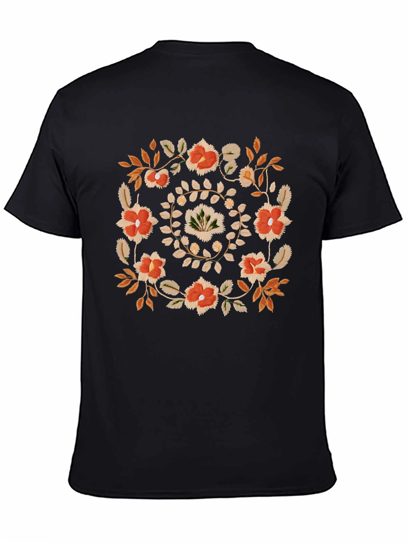 Floral Wreath Graphic Tee - Casual Black T-Shirt
