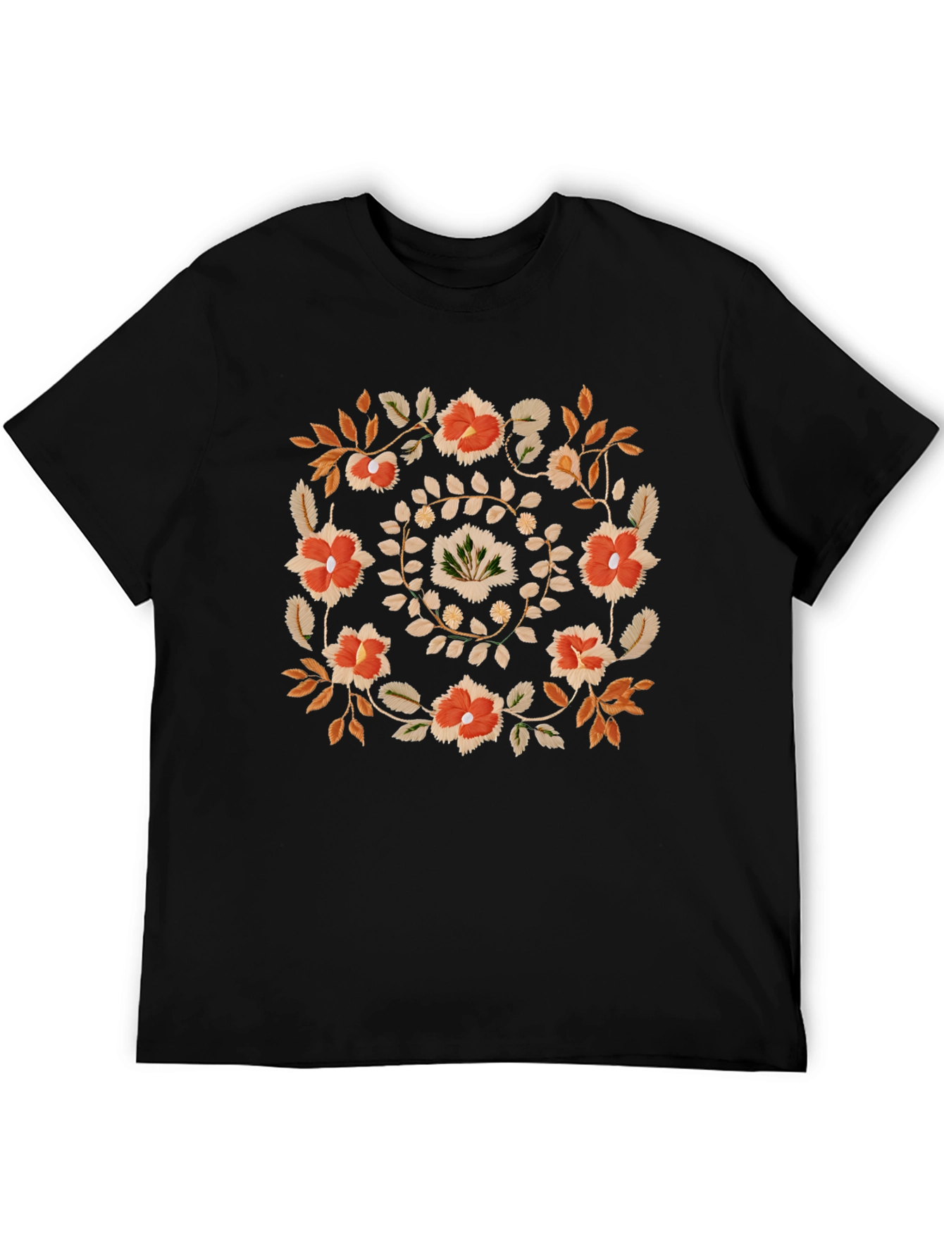 Floral Wreath Graphic Tee - Casual Black T-Shirt