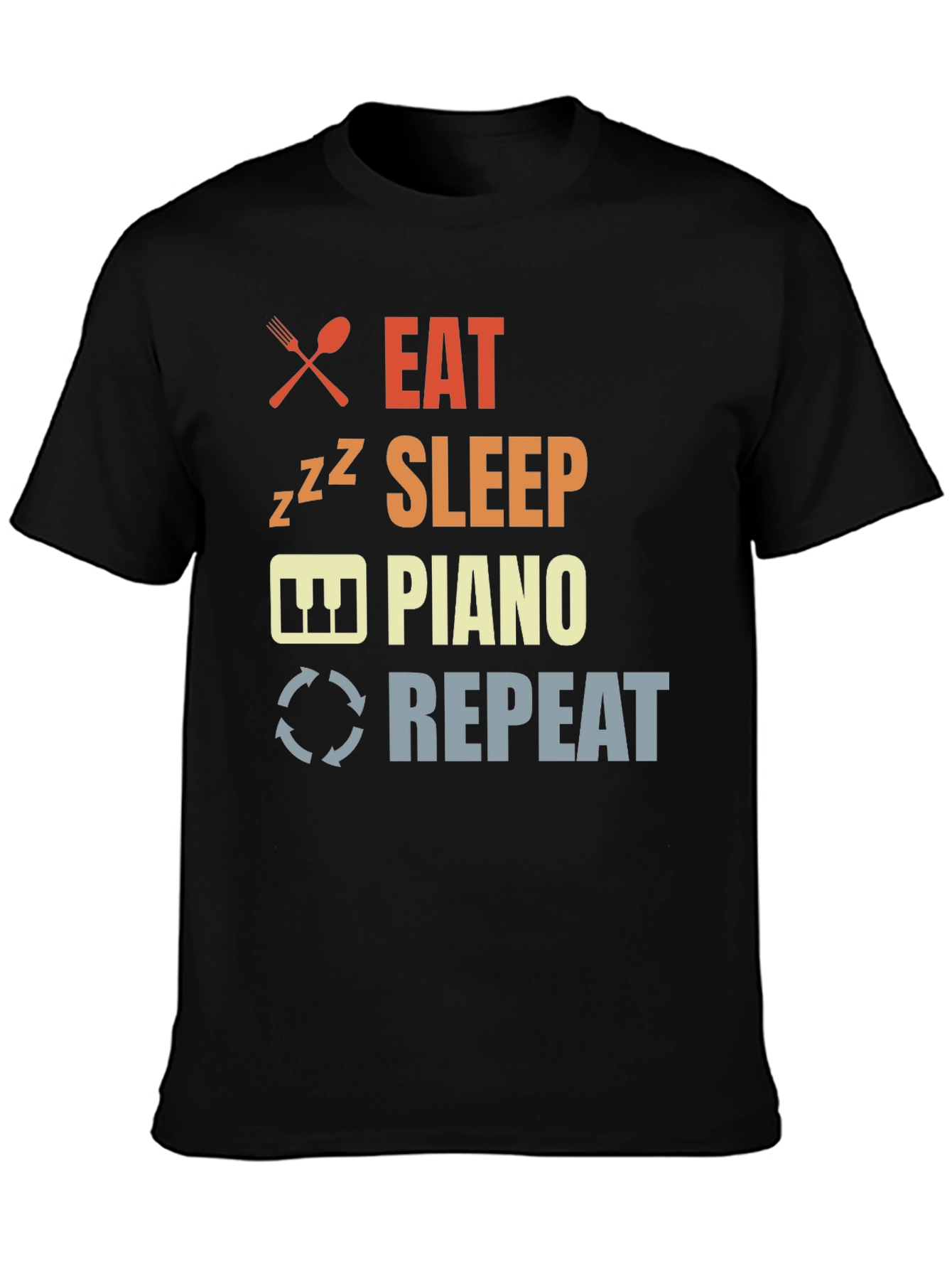 Eat Sleep Piano Repeat Black Graphic T-Shirt