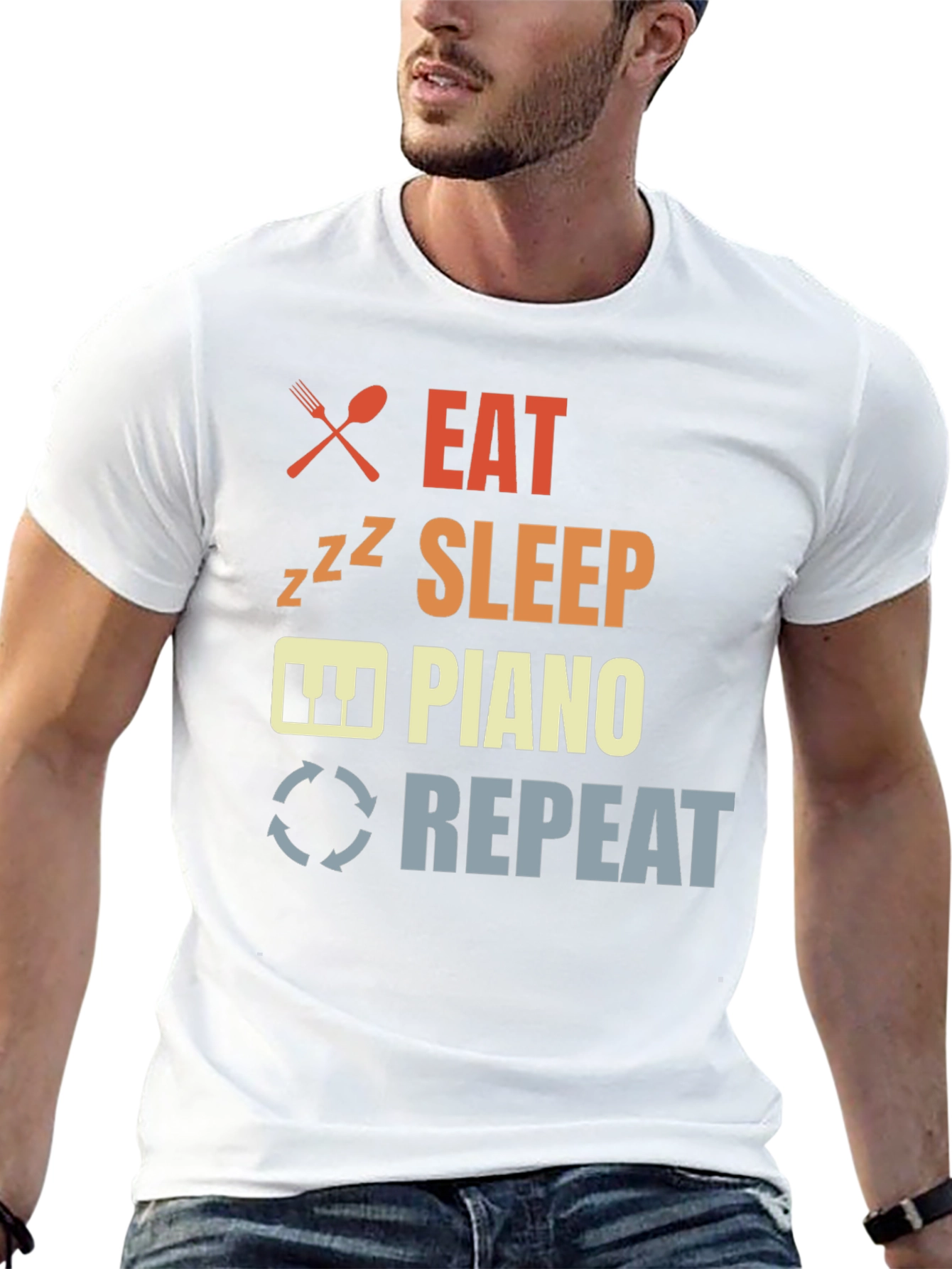 Eat Sleep Piano Repeat Black Graphic T-Shirt