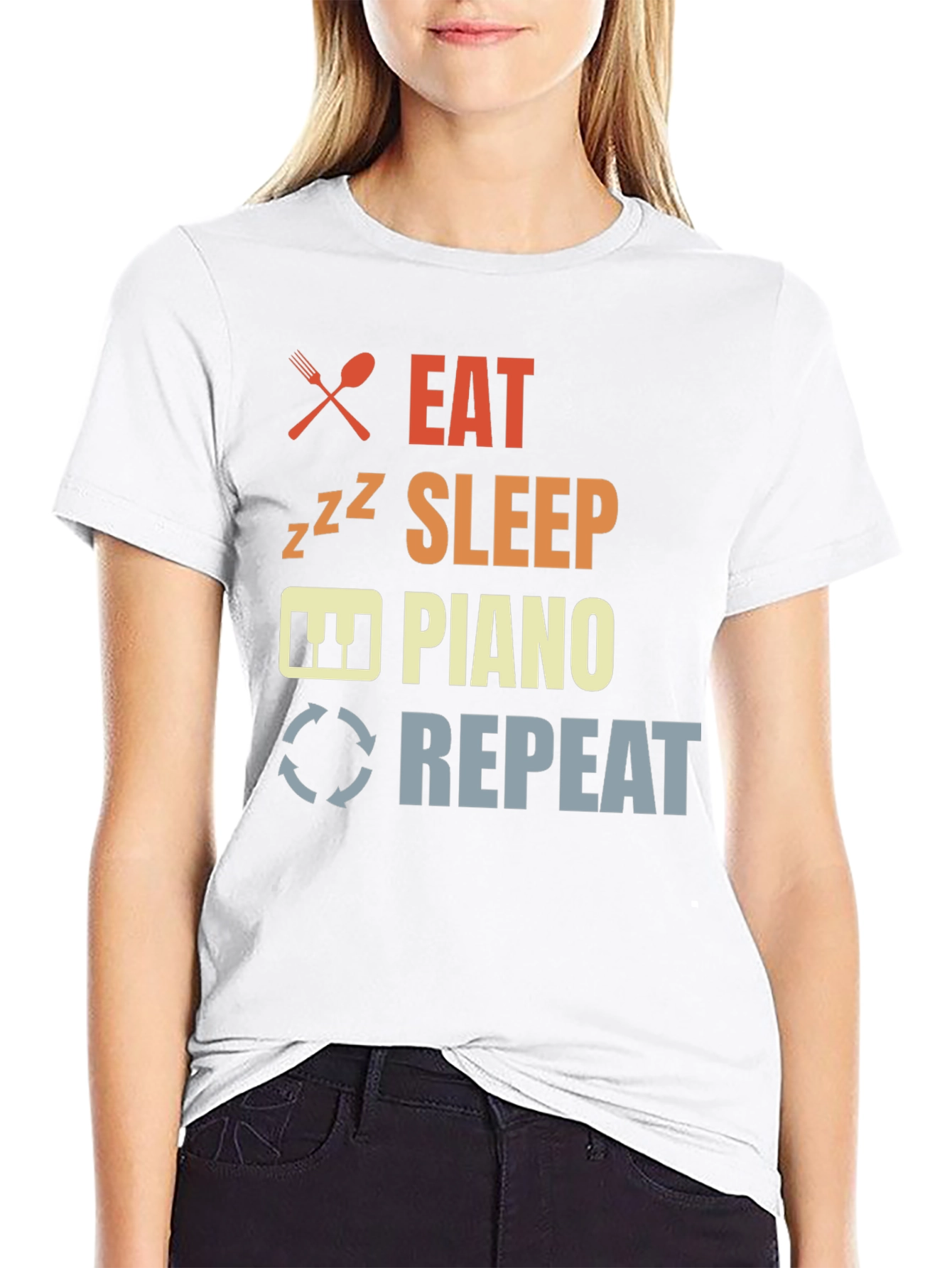 Eat Sleep Piano Repeat Black Graphic T-Shirt