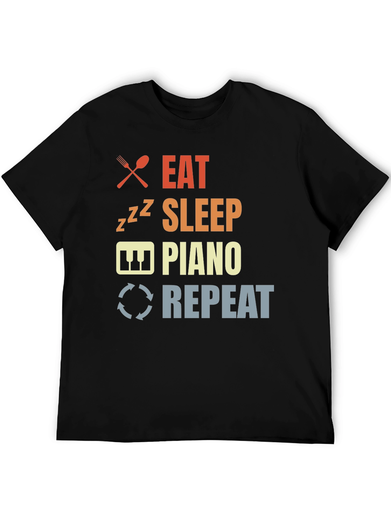 Eat Sleep Piano Repeat Black Graphic T-Shirt