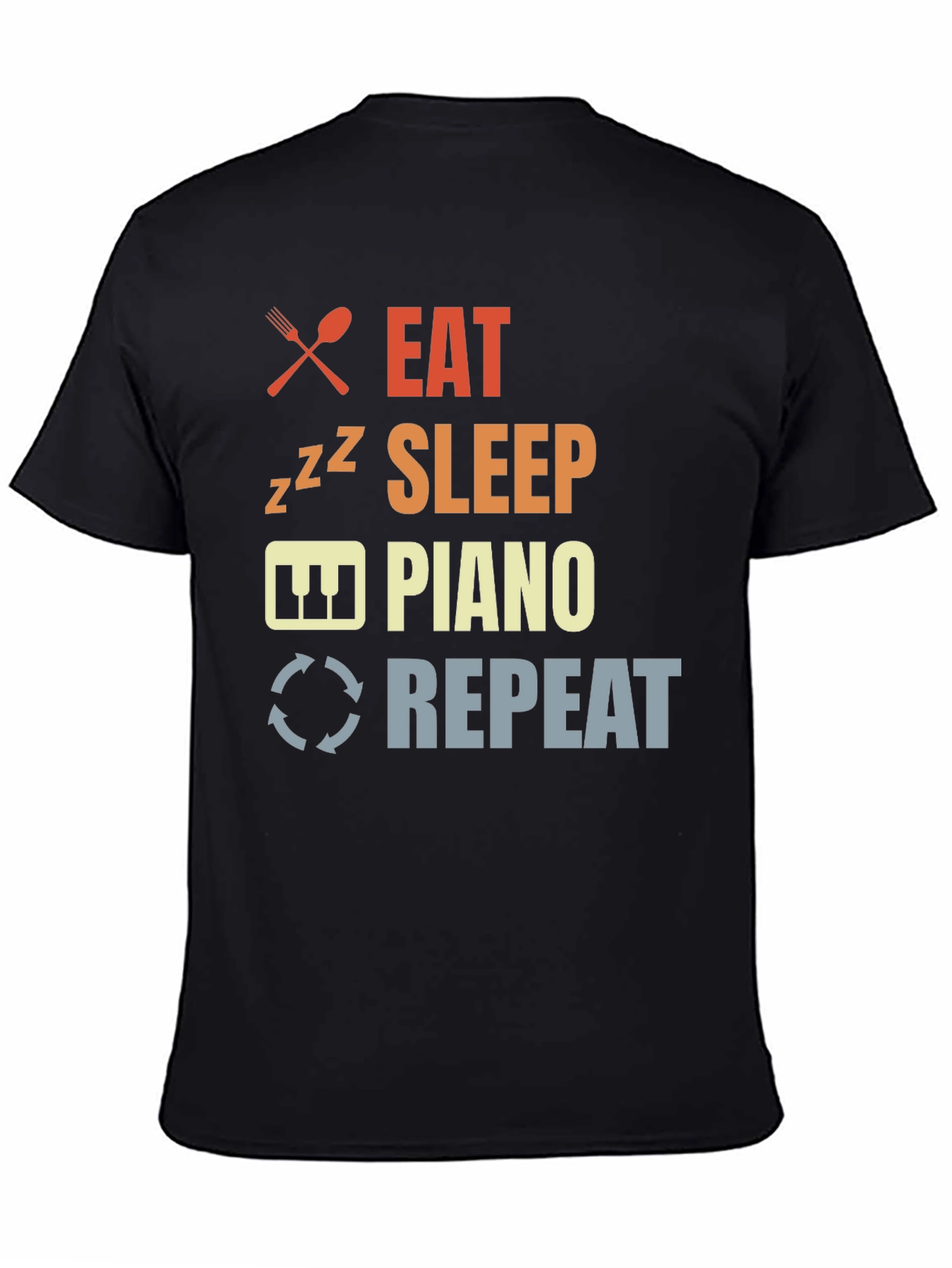 Eat Sleep Piano Repeat Black Graphic T-Shirt