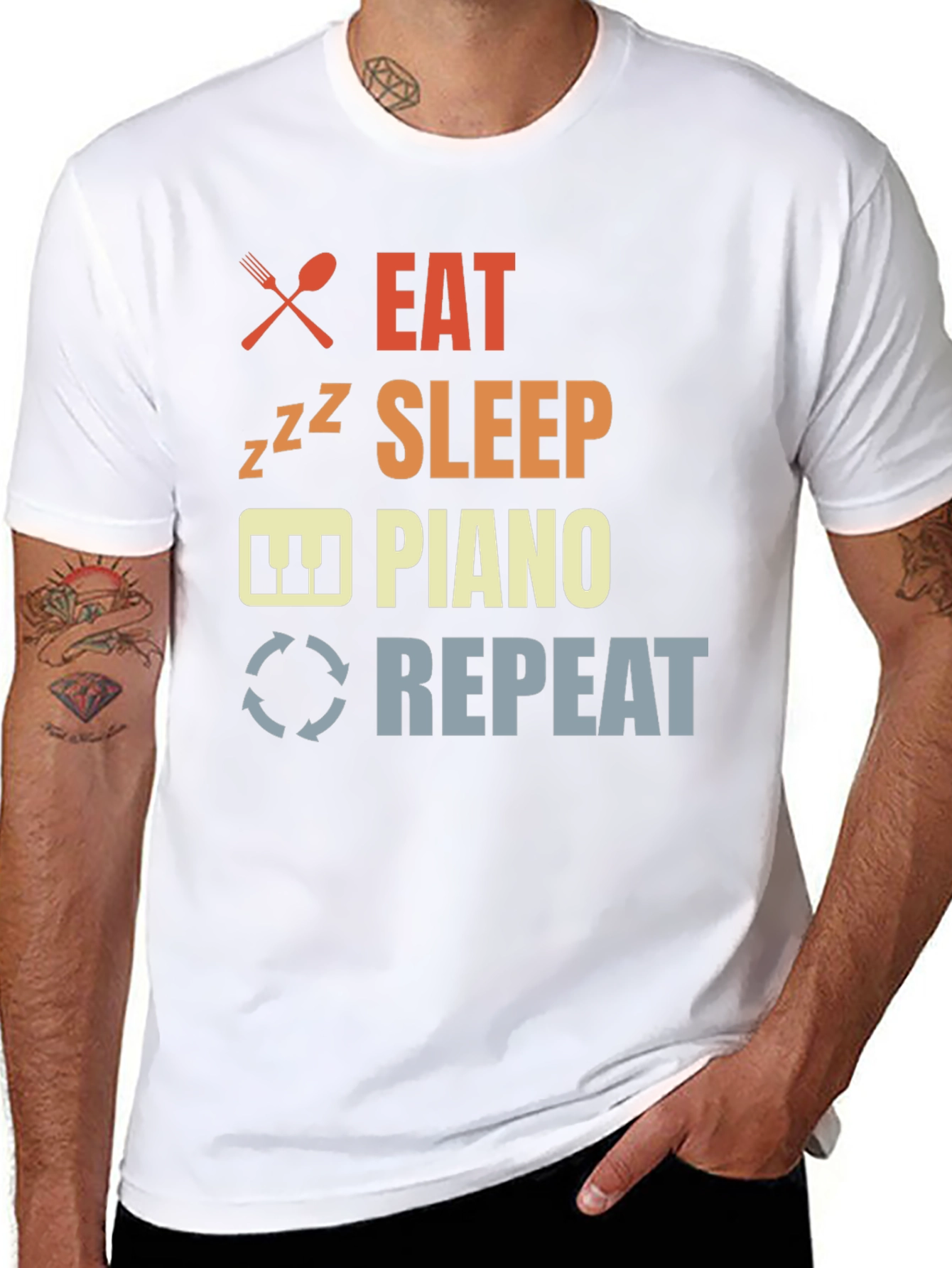Eat Sleep Piano Repeat Black Graphic T-Shirt
