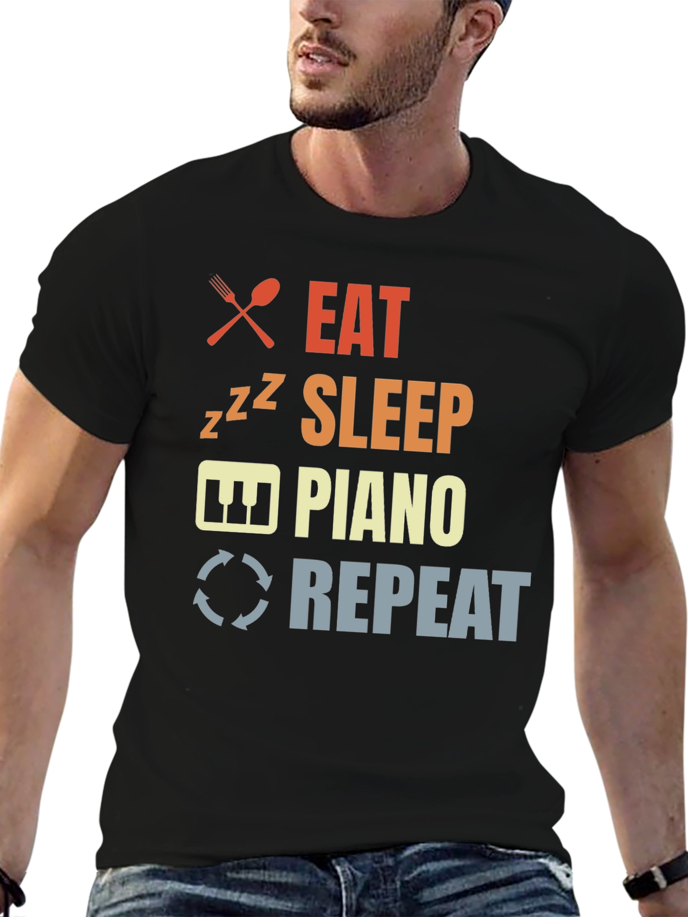 Eat Sleep Piano Repeat Black Graphic T-Shirt