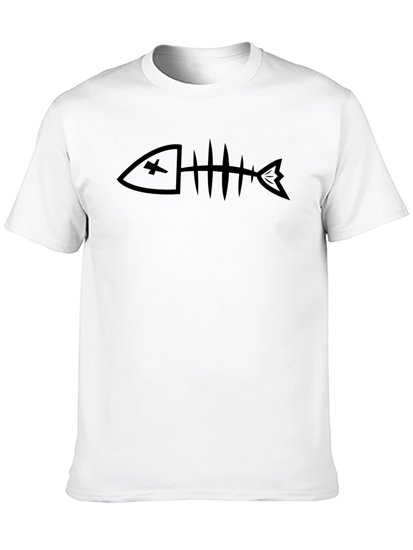 Black Fishbone Graphic Tee - Mens Casual Crew Neck