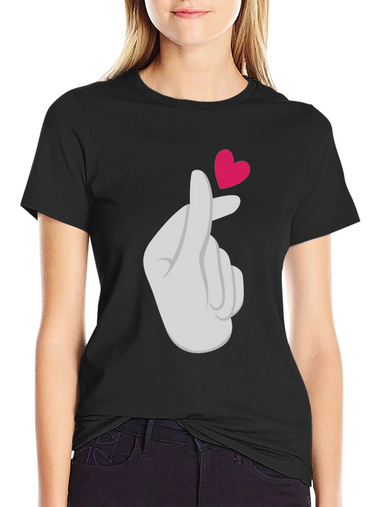 Heart Finger Gesture Graphic Tee - Trendy Casual Top