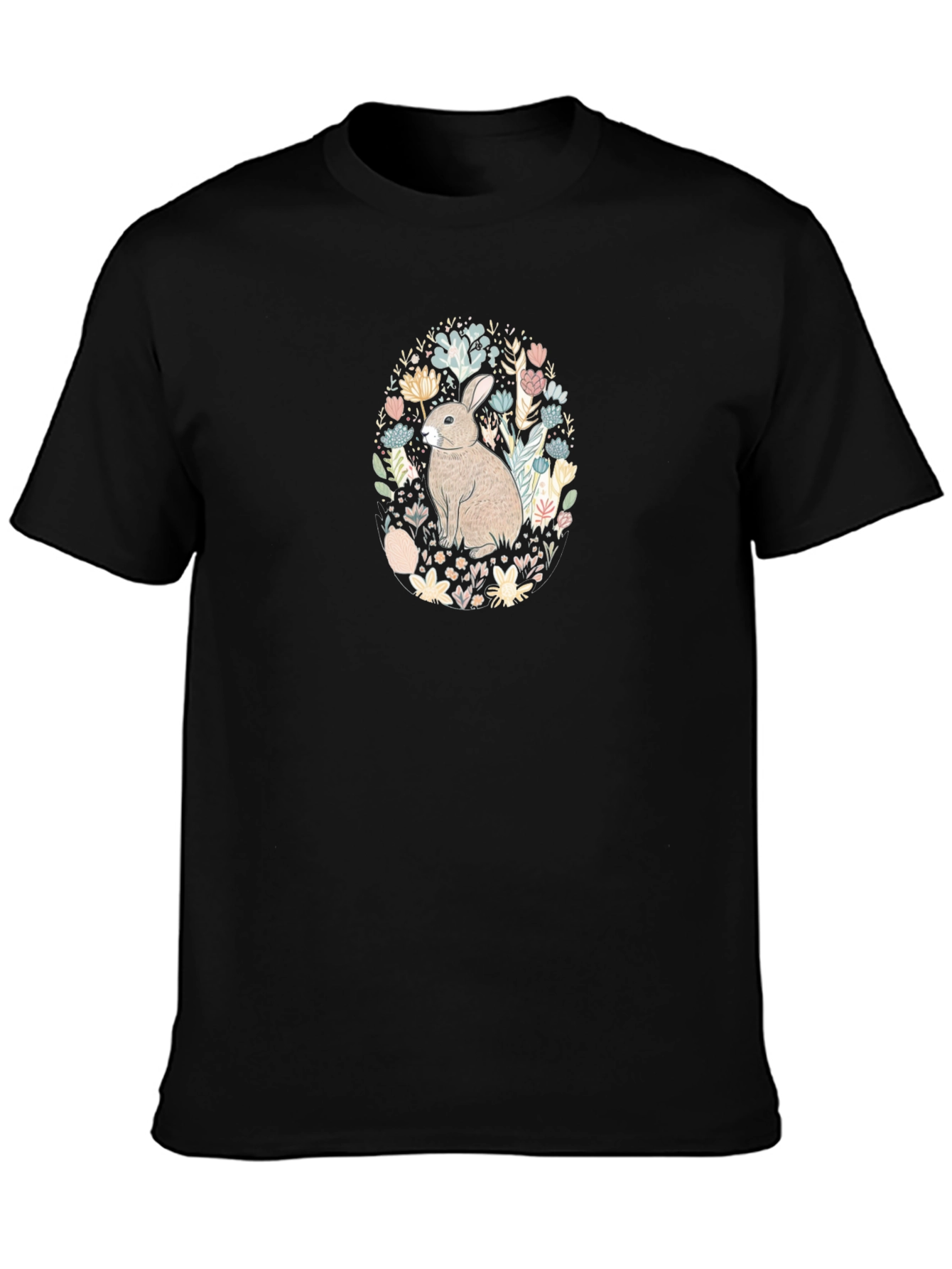 Bunny Floral Graphic Tee - Black T-Shirt