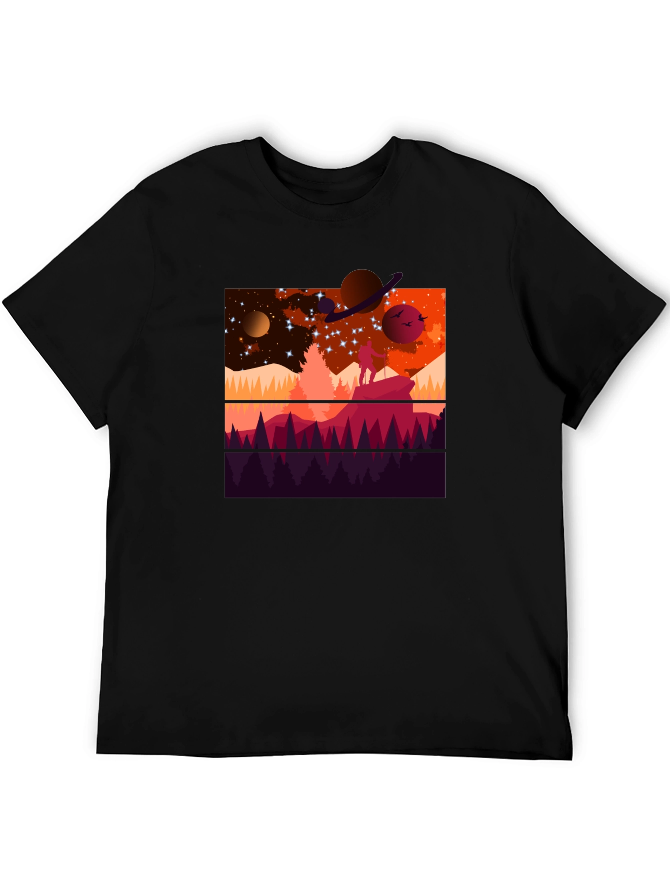 Cosmic Explorer Graphic Tee - Black Cotton T-Shirt