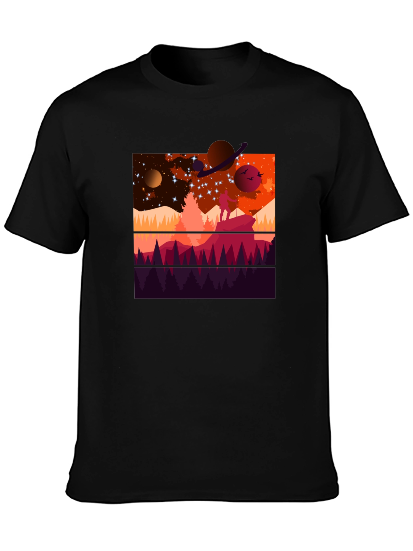 Cosmic Explorer Graphic Tee - Black Cotton T-Shirt