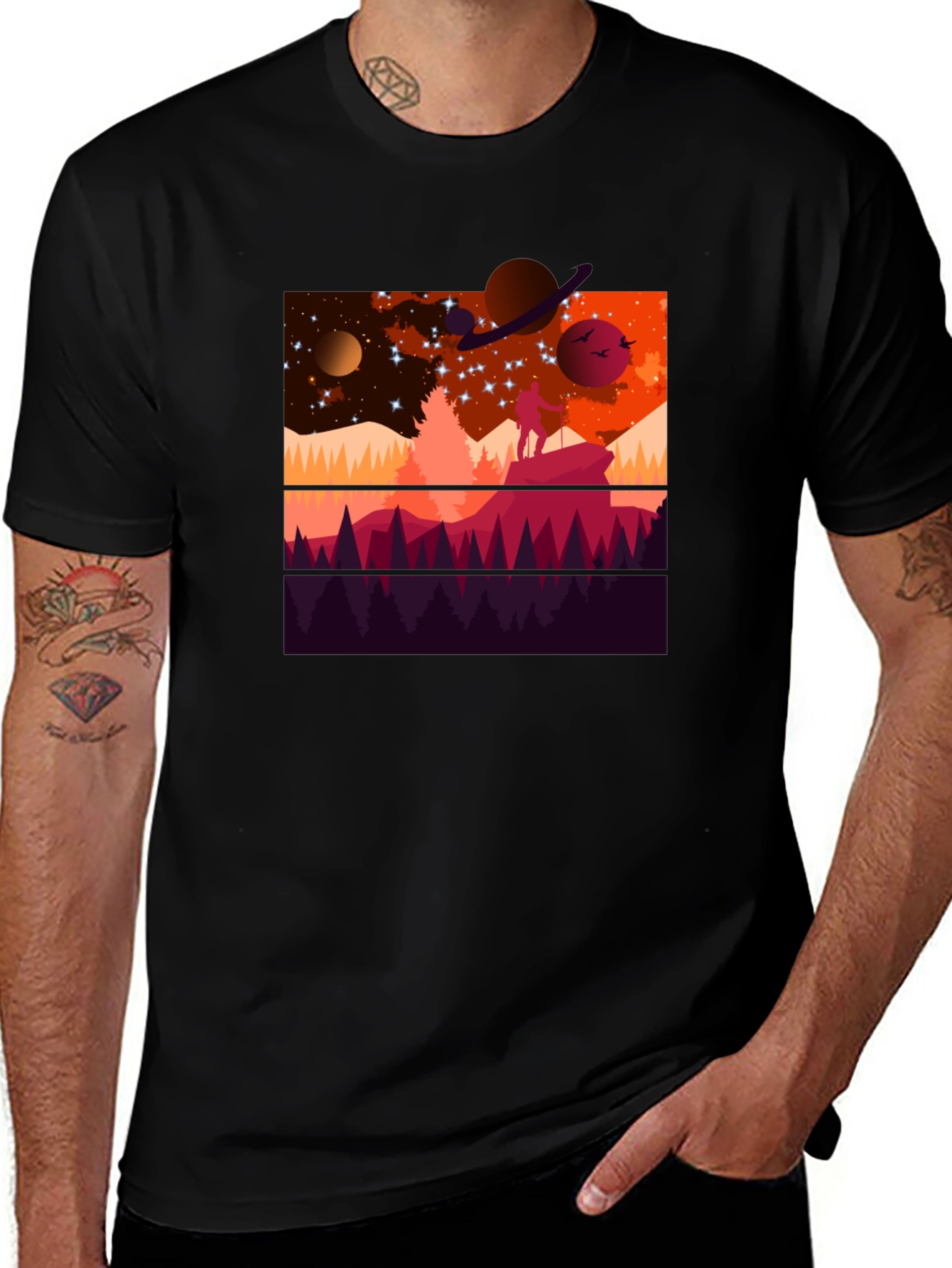 Cosmic Explorer Graphic Tee - Black Cotton T-Shirt