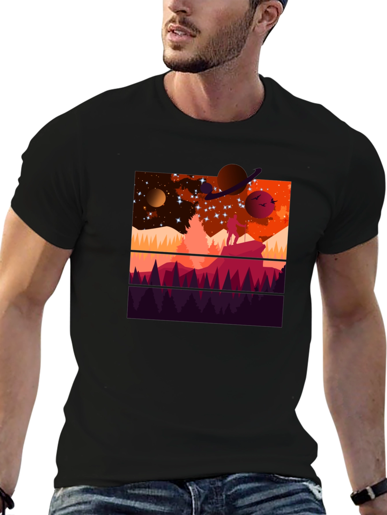 Cosmic Explorer Graphic Tee - Black Cotton T-Shirt