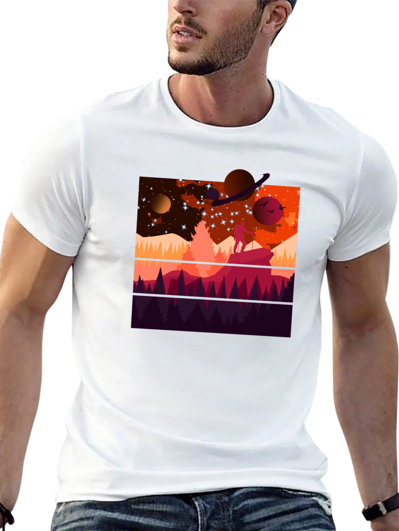 Cosmic Explorer Graphic Tee - Black Cotton T-Shirt