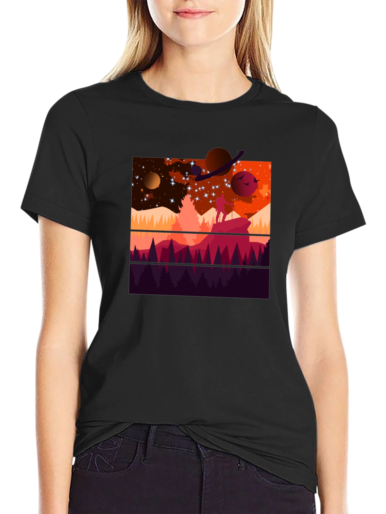 Cosmic Explorer Graphic Tee - Black Cotton T-Shirt