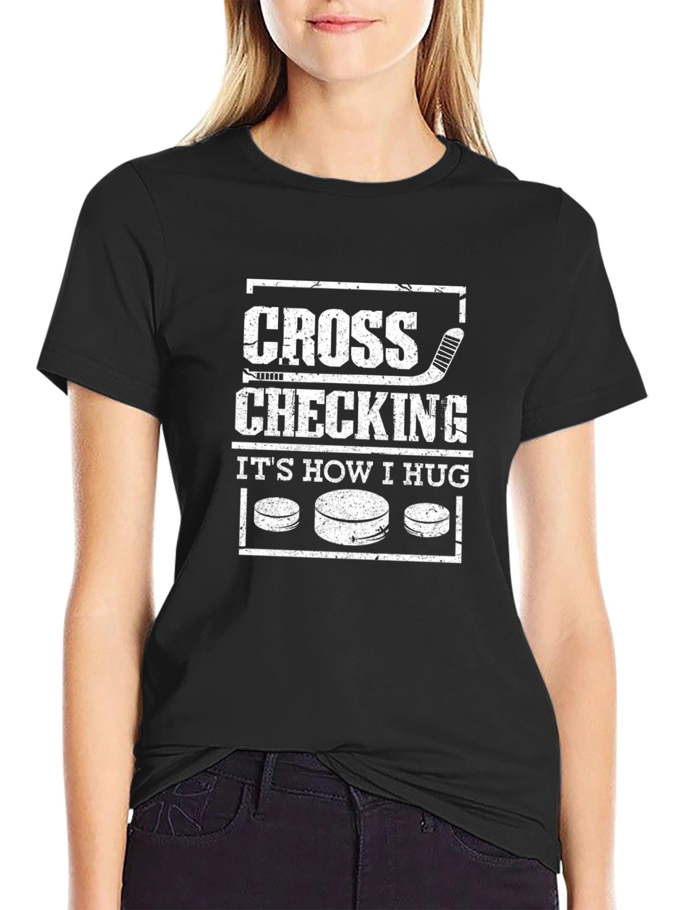 Cross Checking Hockey T-Shirt - Funny Hockey Hug Tee