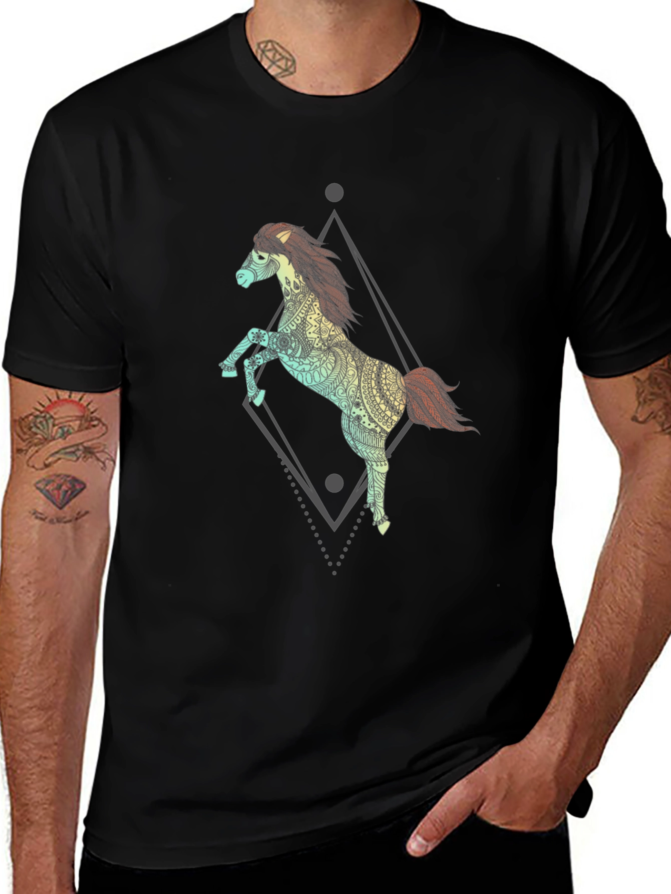 Equine Art Tee - Mens Black Graphic T-Shirt