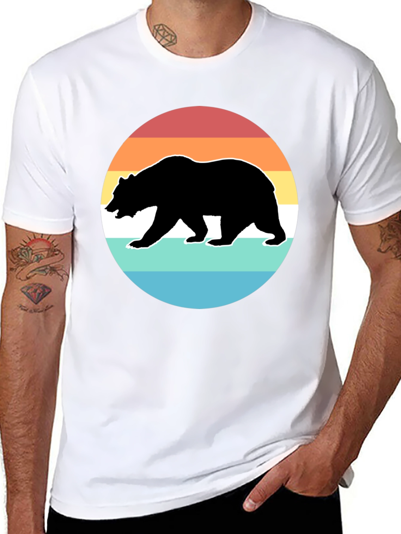 Retro Bear Sunset Graphic T-Shirt - Black