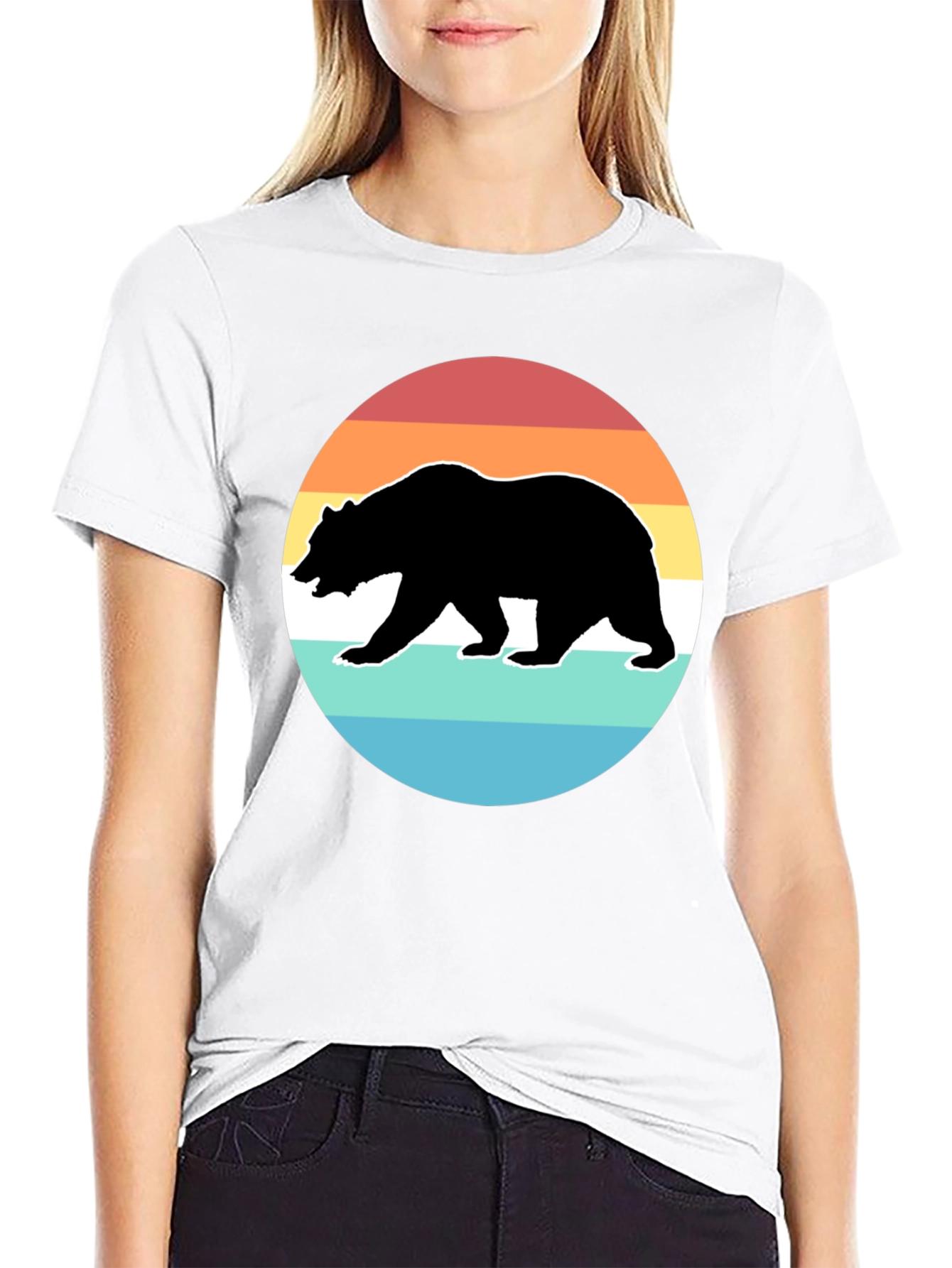 Retro Bear Sunset Graphic T-Shirt - Black