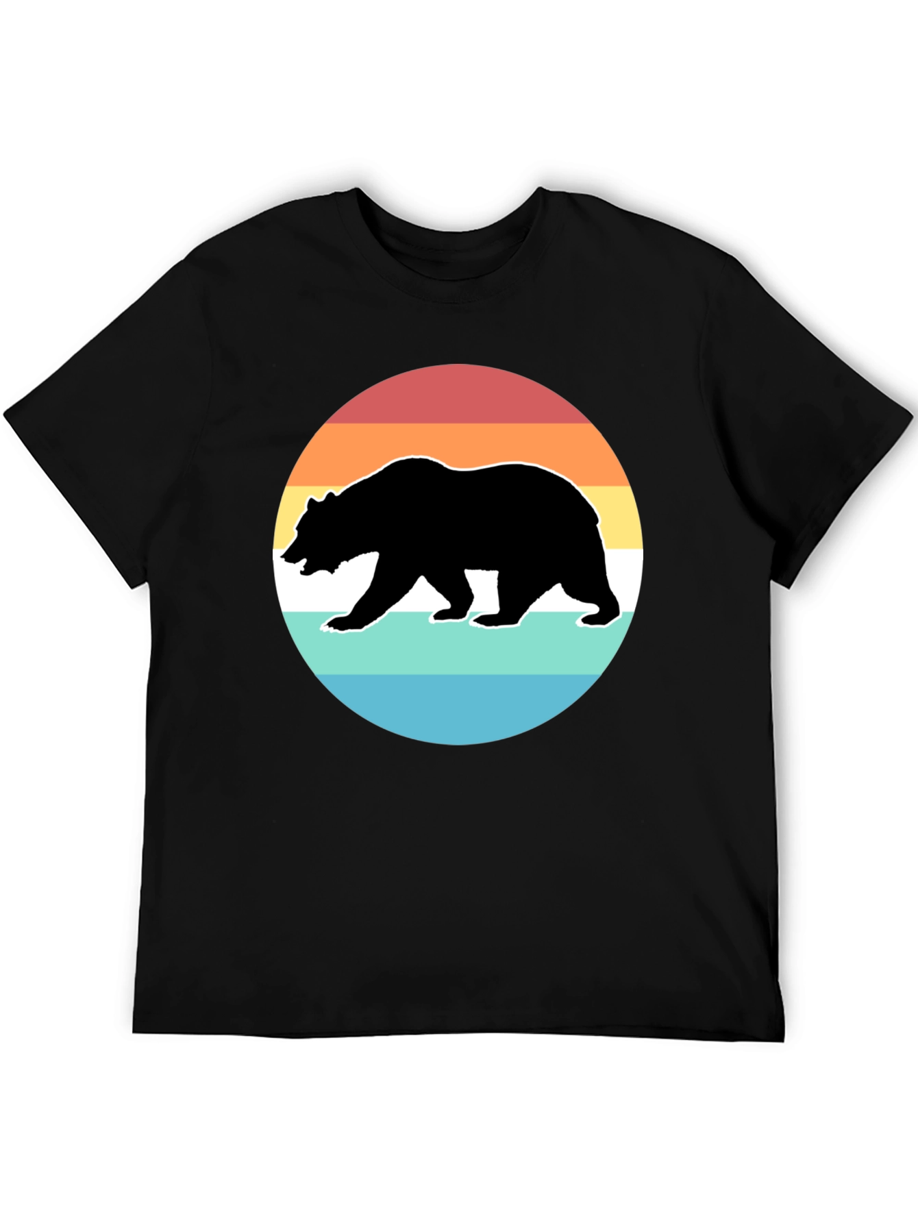 Retro Bear Sunset Graphic T-Shirt - Black