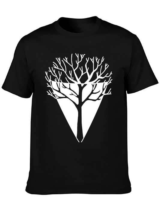 Geometric Tree Graphic Tee - Modern Black T-Shirt