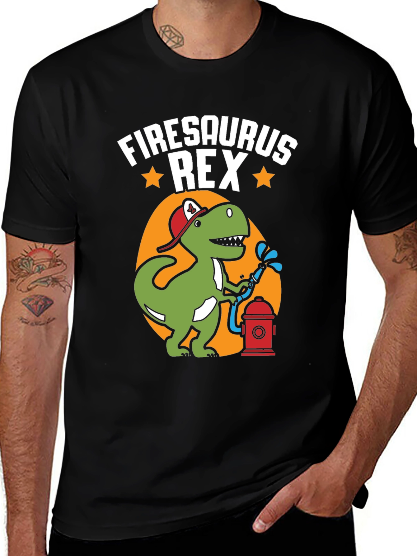 Firesaurus Rex Graphic Tee - Firefighter Dinosaur T-Shirt