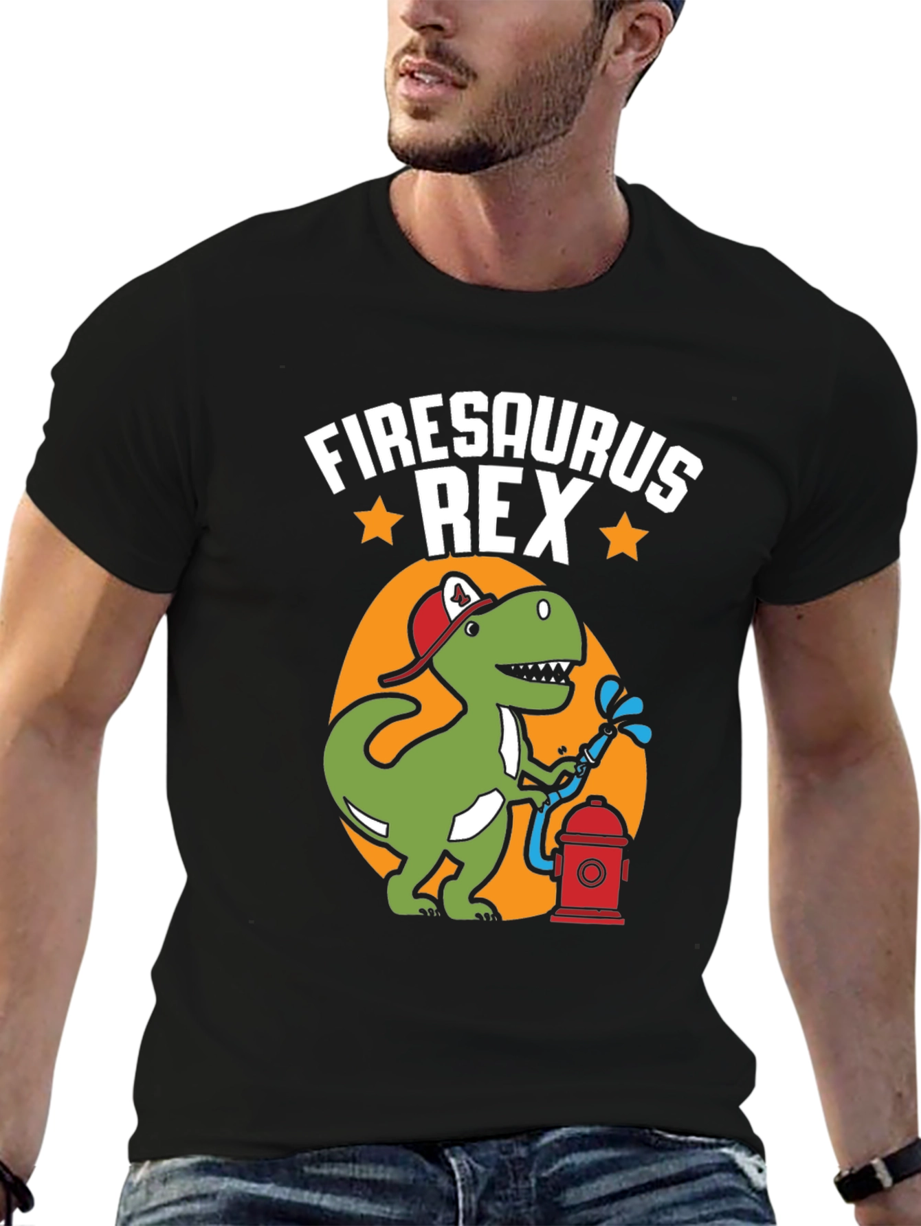 Firesaurus Rex Graphic Tee - Firefighter Dinosaur T-Shirt