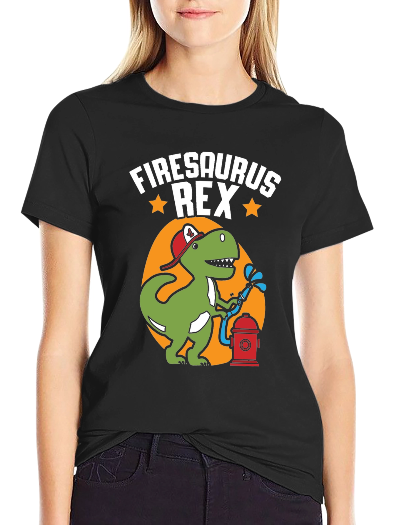 Firesaurus Rex Graphic Tee - Firefighter Dinosaur T-Shirt