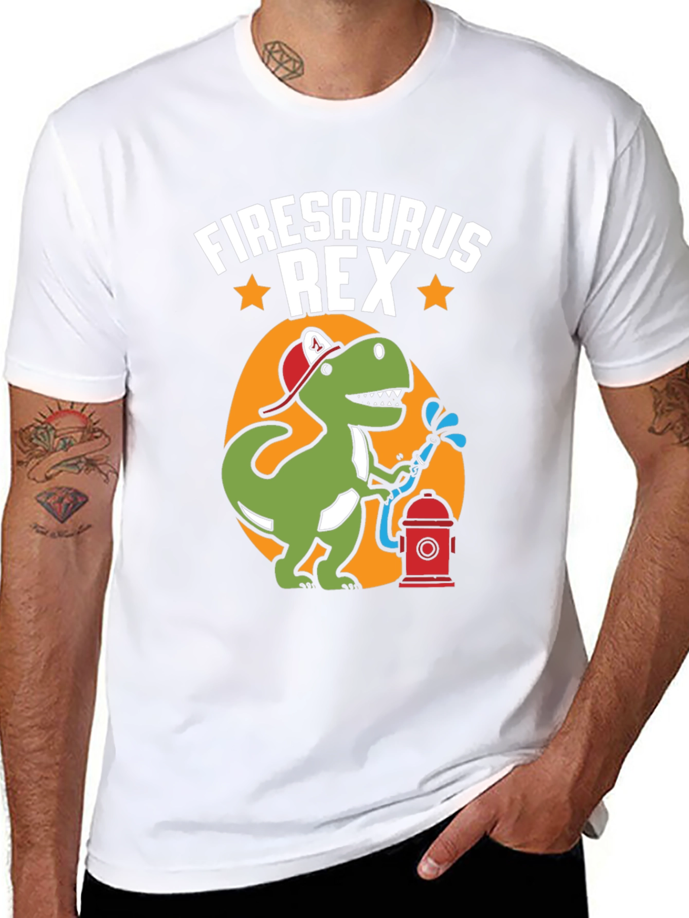 Firesaurus Rex Graphic Tee - Firefighter Dinosaur T-Shirt
