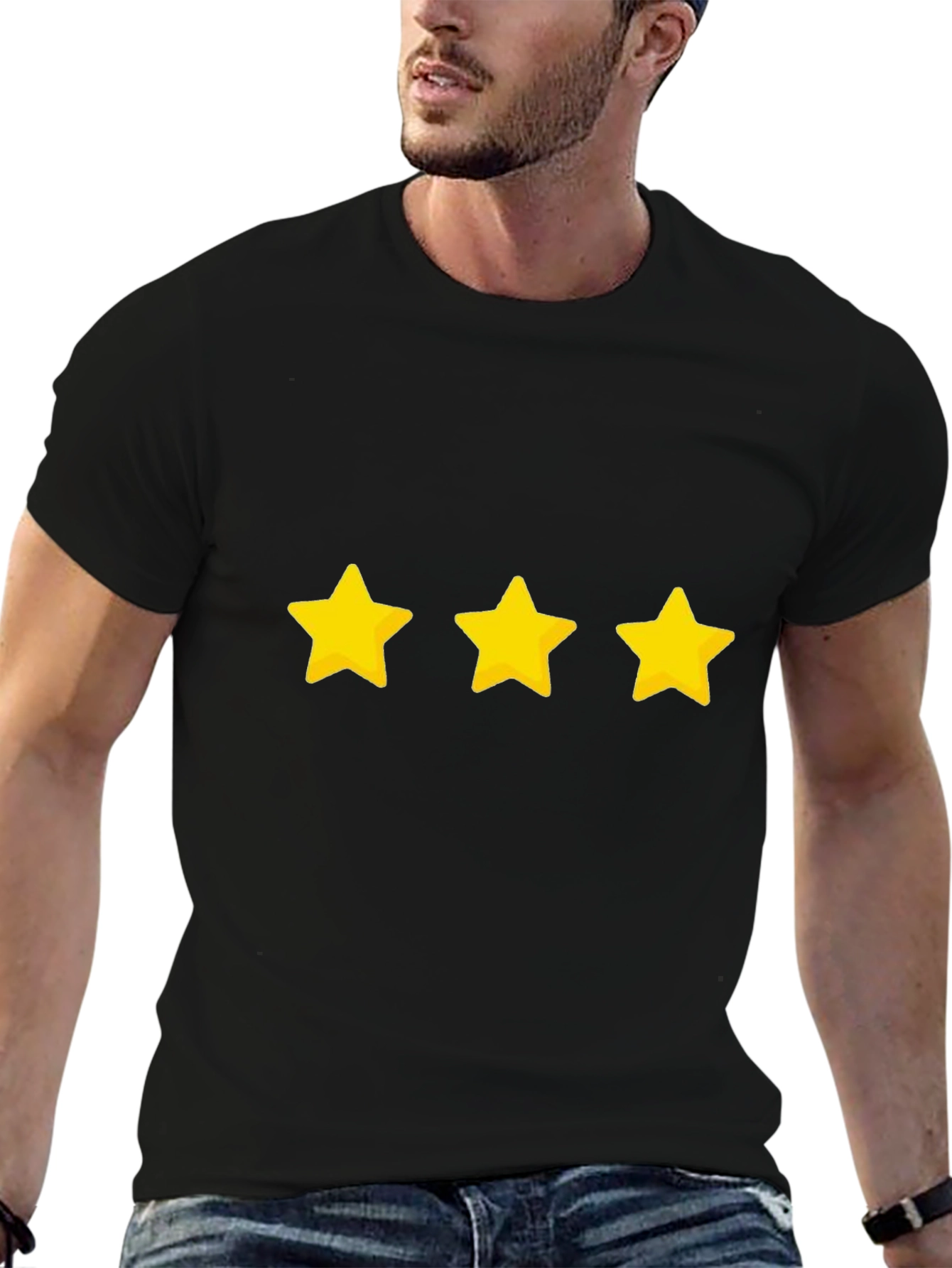 Three Star Graphic Black T-Shirt