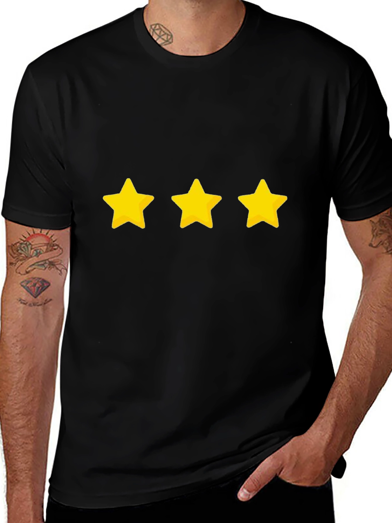 Three Star Graphic Black T-Shirt