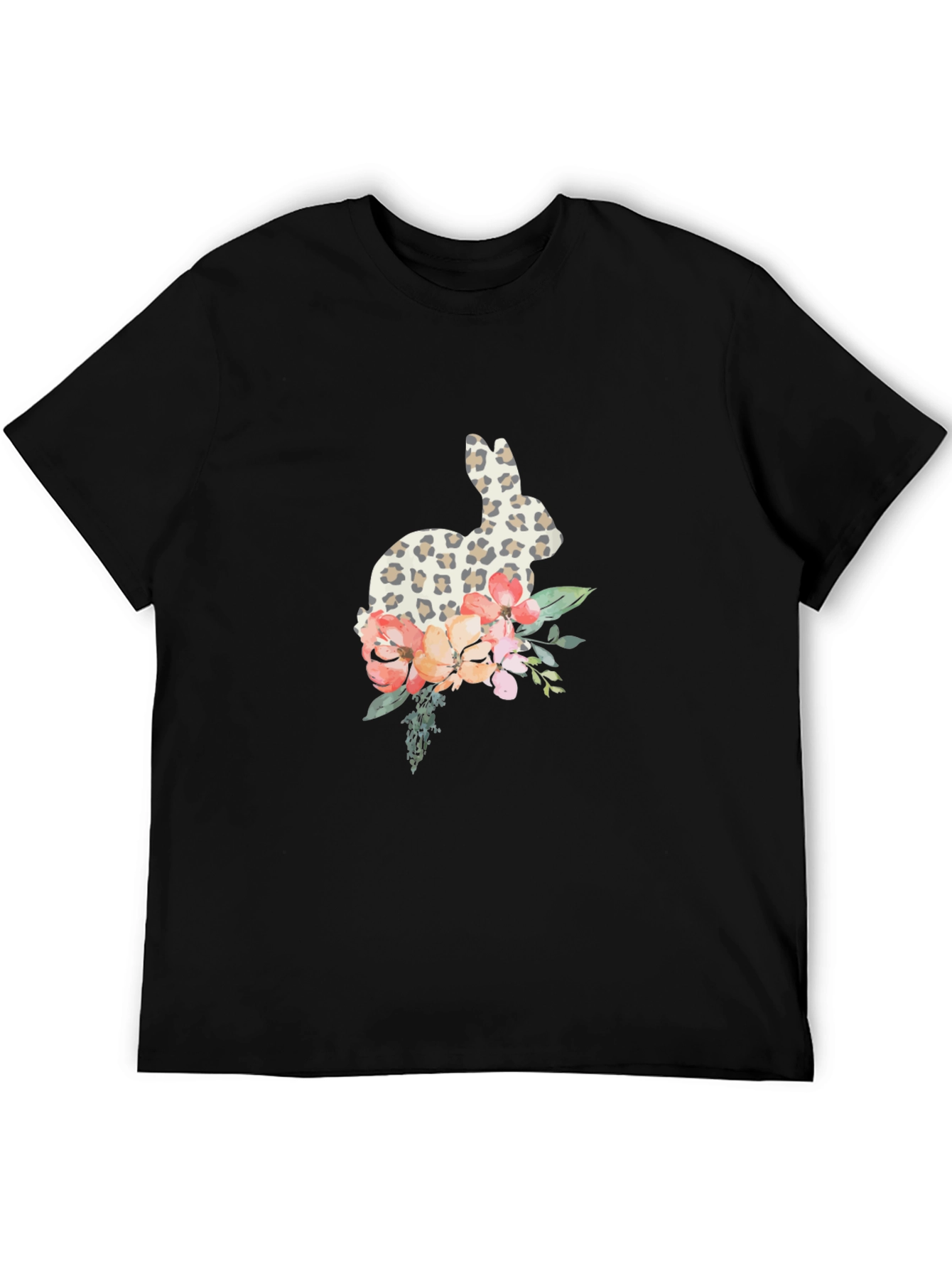Leopard Print Bunny & Floral Graphic Tee