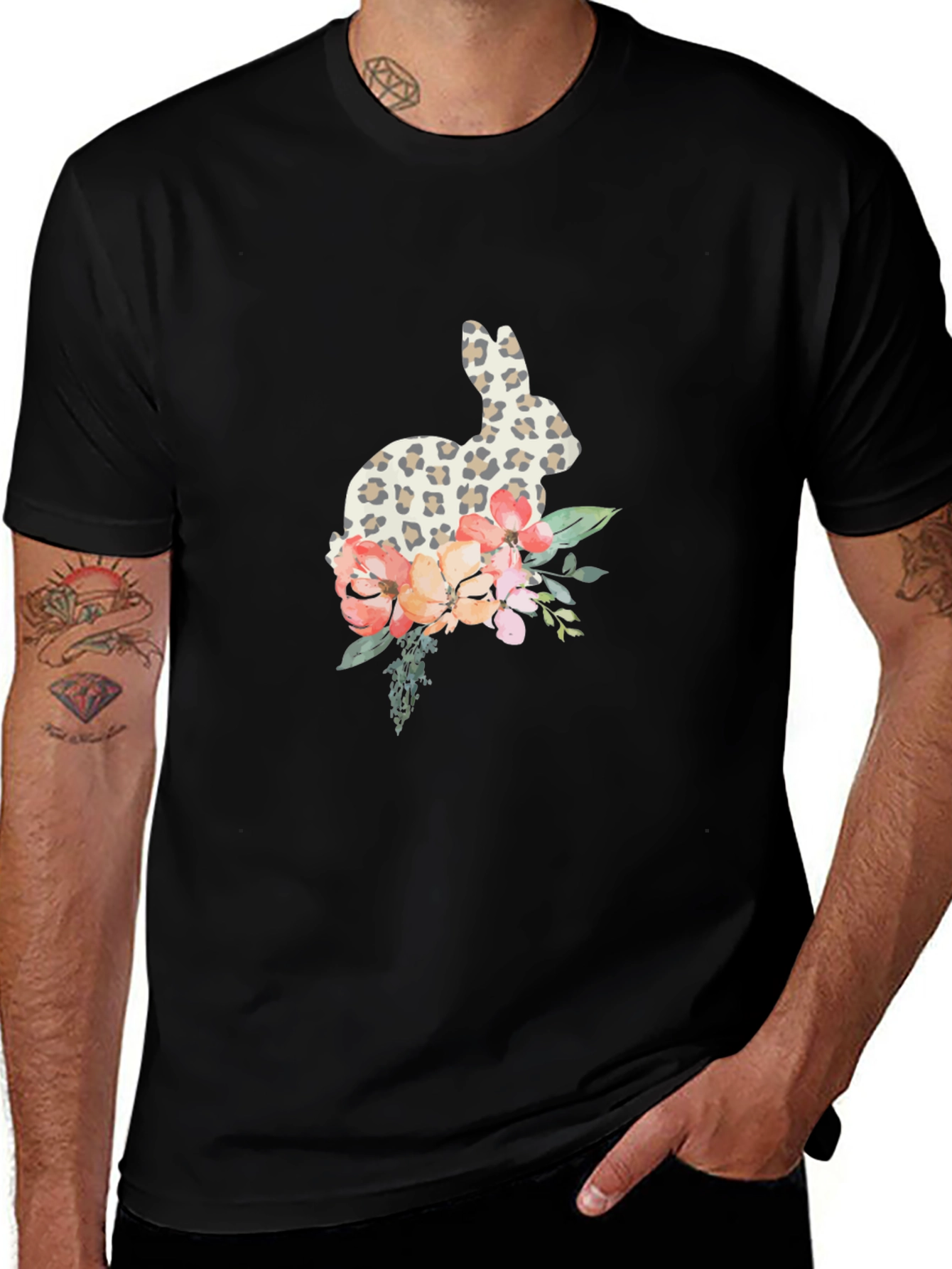 Leopard Print Bunny & Floral Graphic Tee