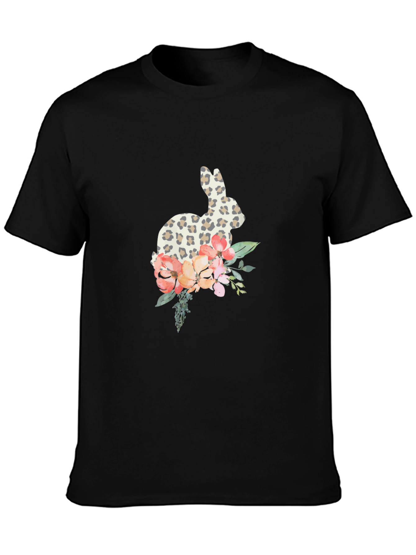 Leopard Print Bunny & Floral Graphic Tee