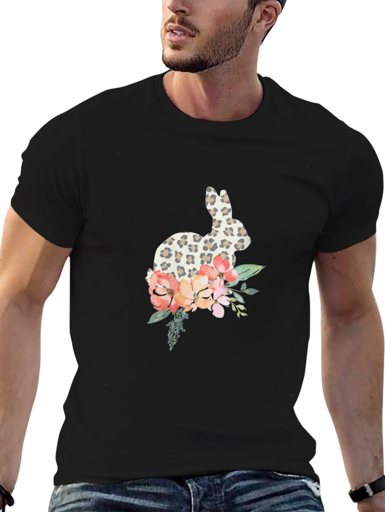 Leopard Print Bunny & Floral Graphic Tee