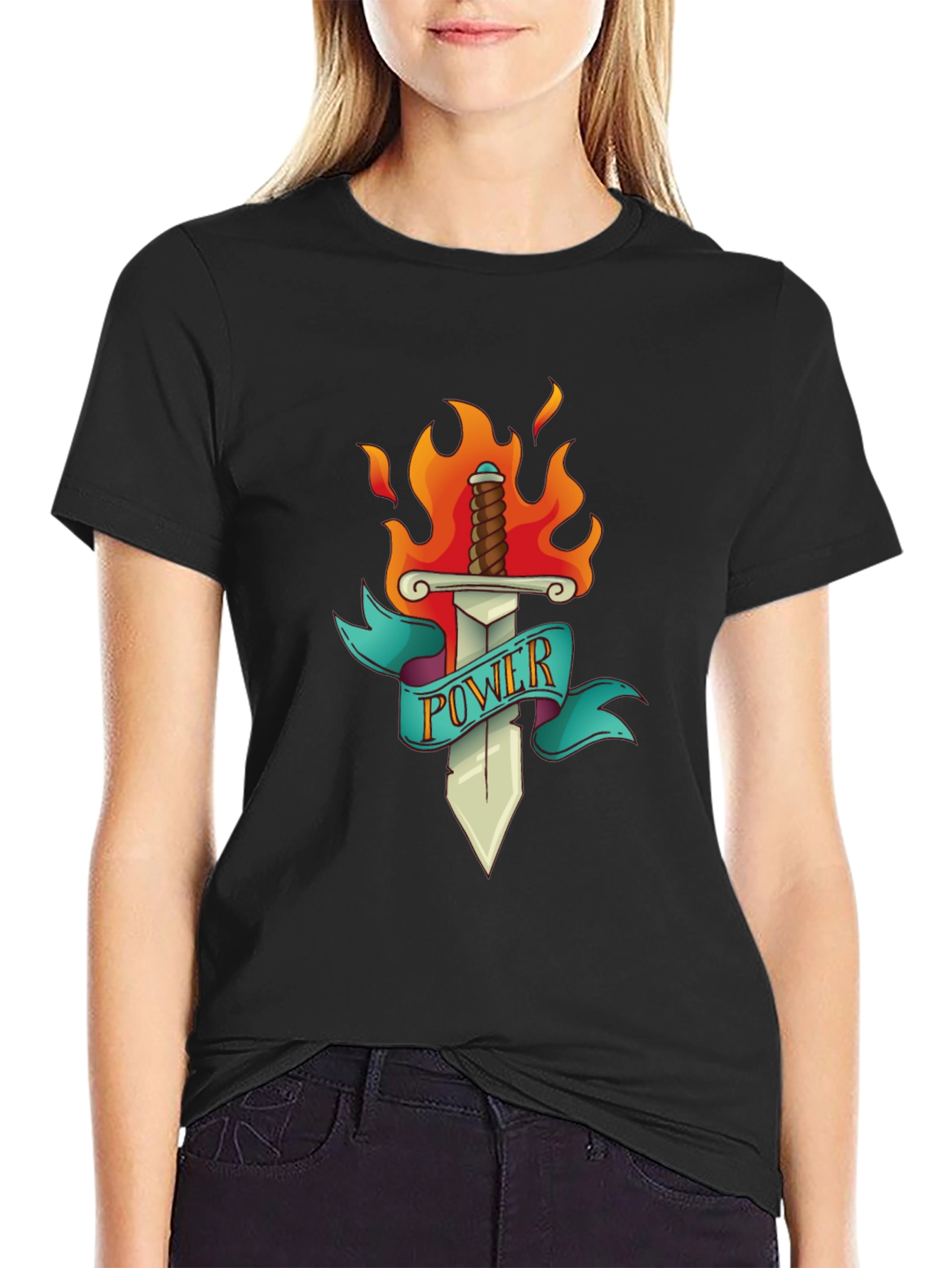 Power Sword T-Shirt - Flaming Blade Graphic Tee