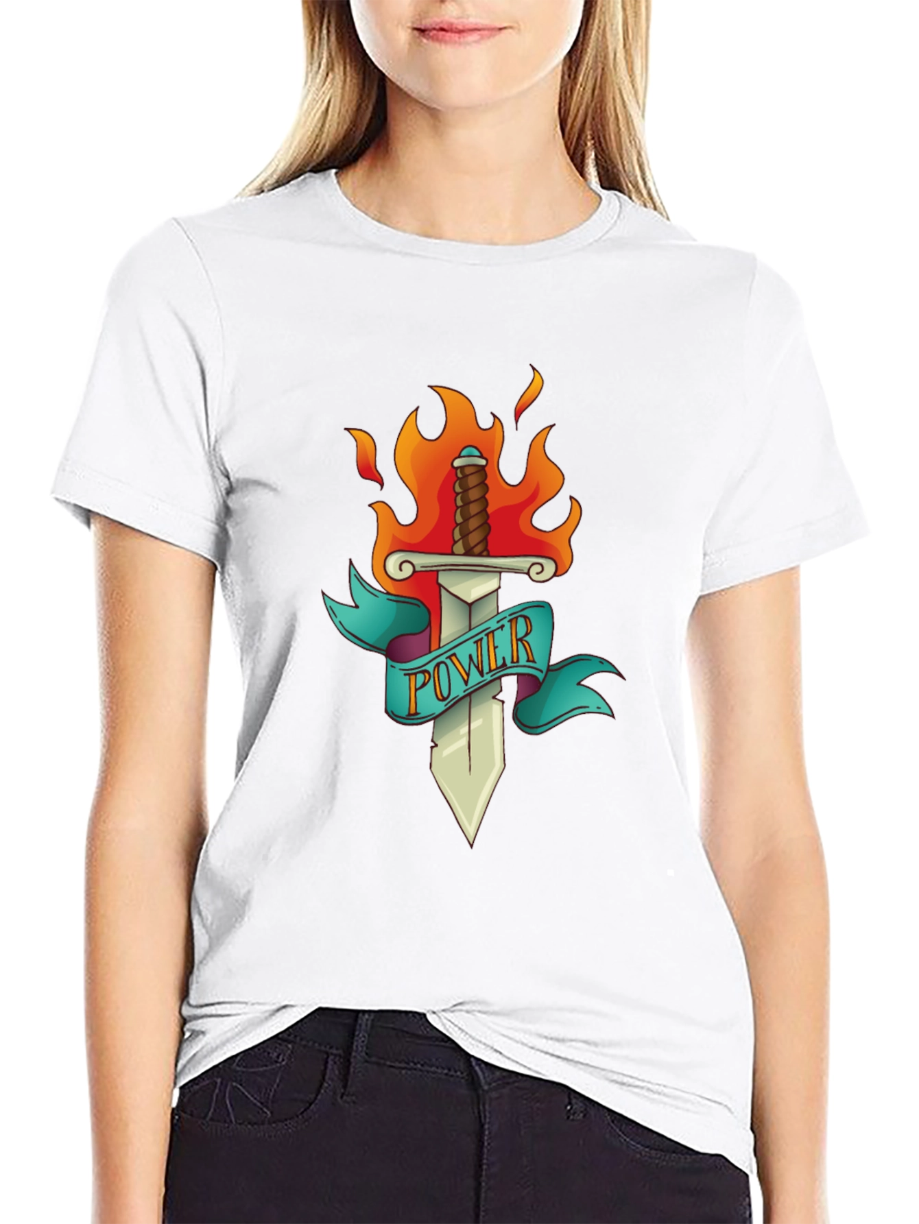 Power Sword T-Shirt - Flaming Blade Graphic Tee