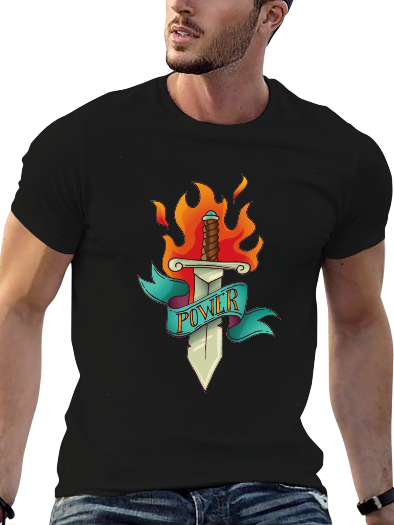 Power Sword T-Shirt - Flaming Blade Graphic Tee