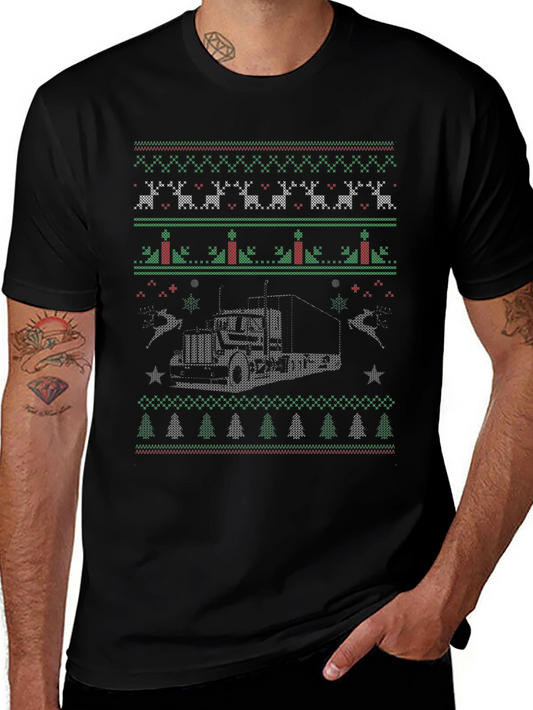 Trucker Christmas Sweater Style T-Shirt
