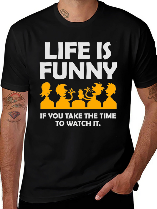 Life Is Funny Graphic T-Shirt - Black Crew Neck
