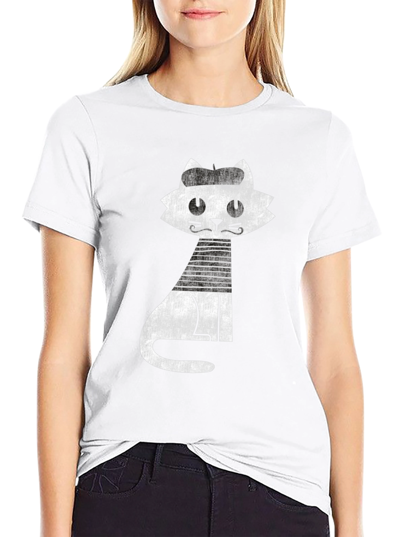 Retro Cat Graphic Tee - Cool Black Cotton T-Shirt