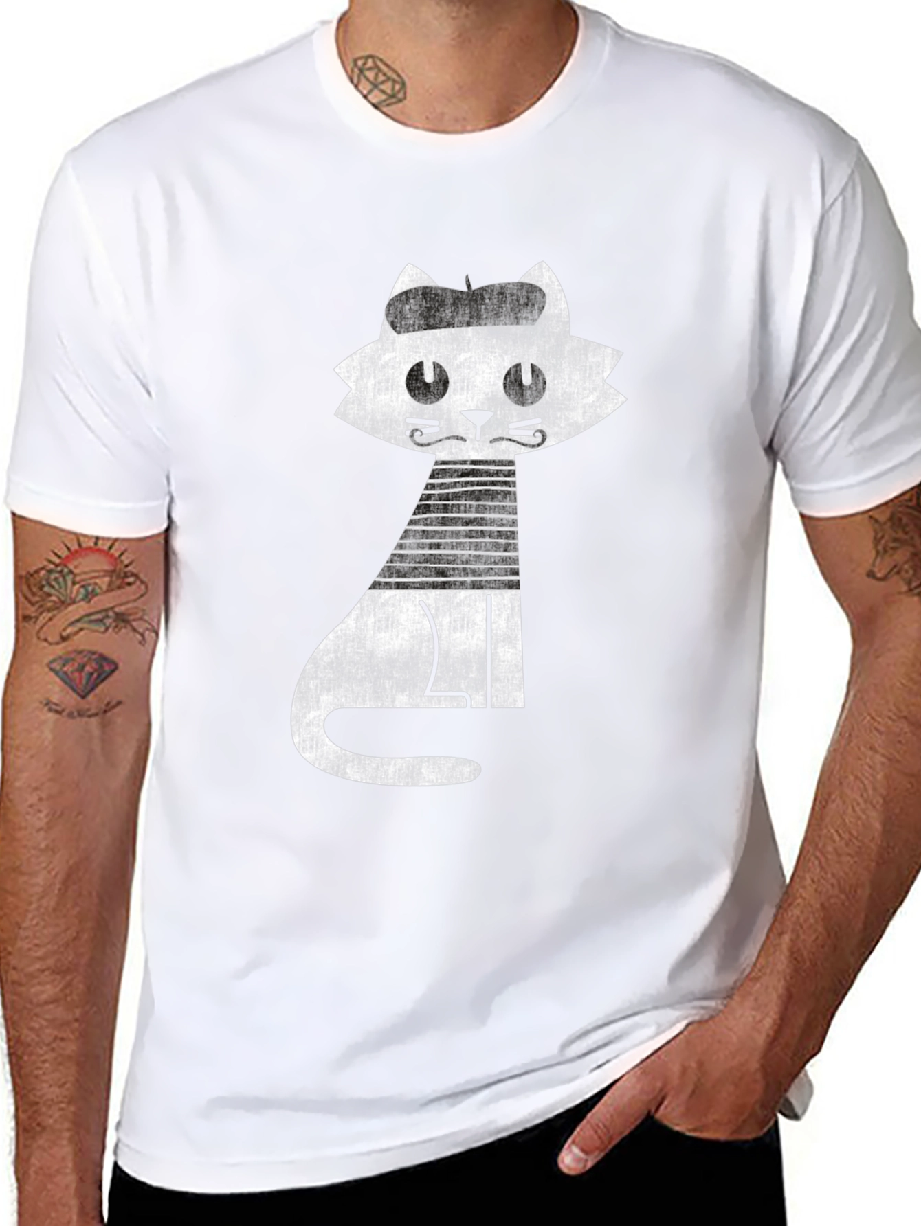 Retro Cat Graphic Tee - Cool Black Cotton T-Shirt