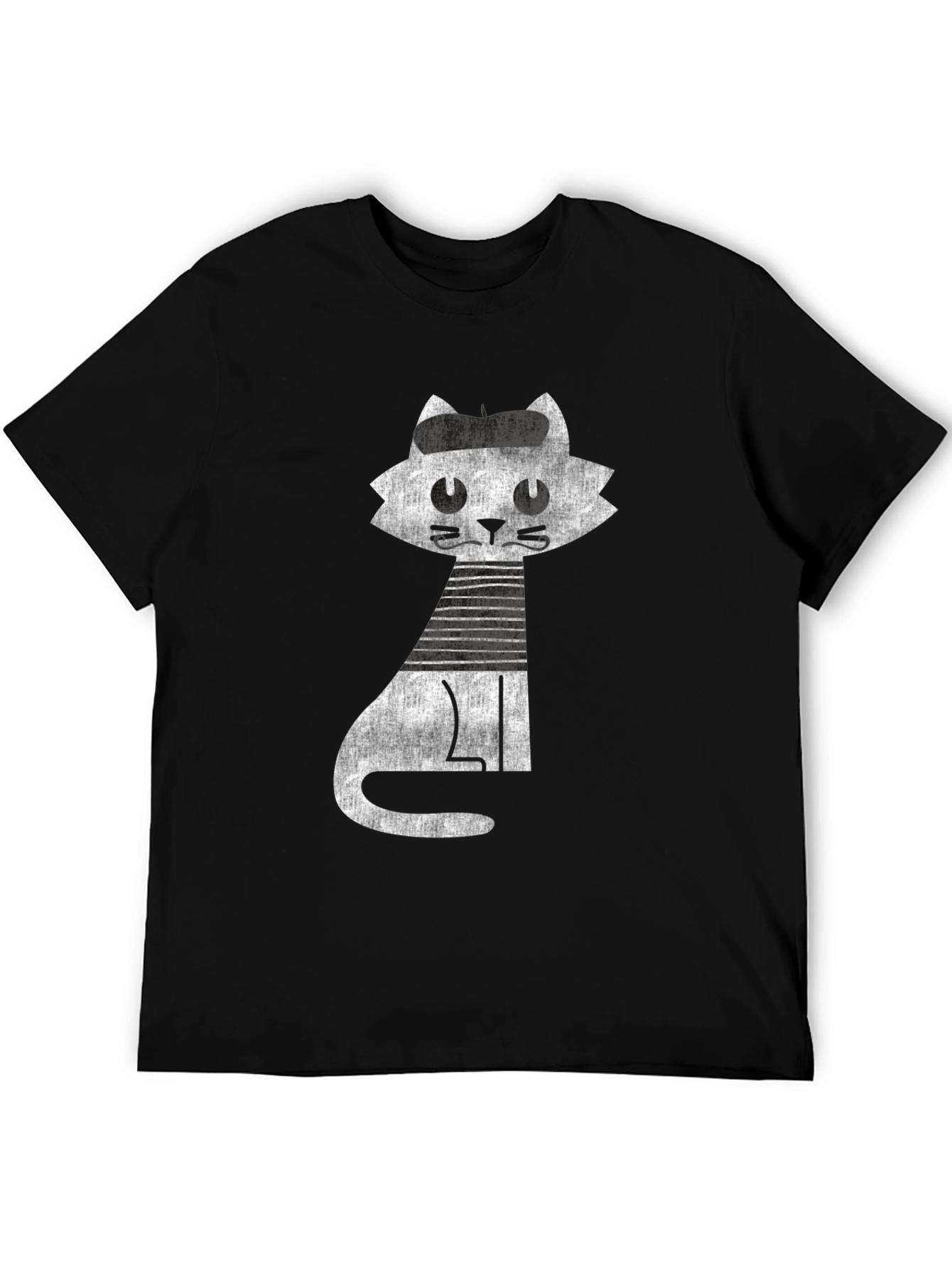 Retro Cat Graphic Tee - Cool Black Cotton T-Shirt