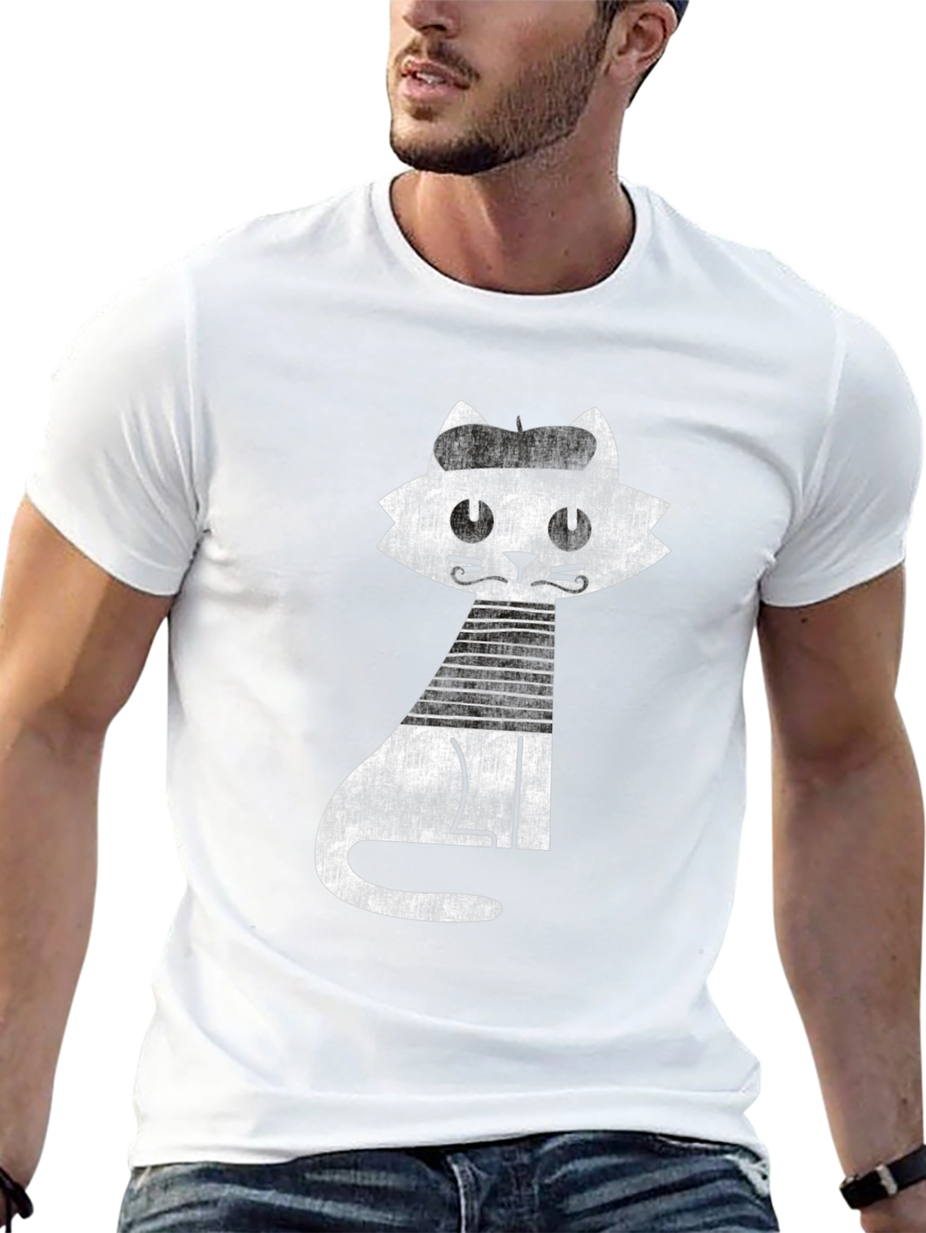Retro Cat Graphic Tee - Cool Black Cotton T-Shirt