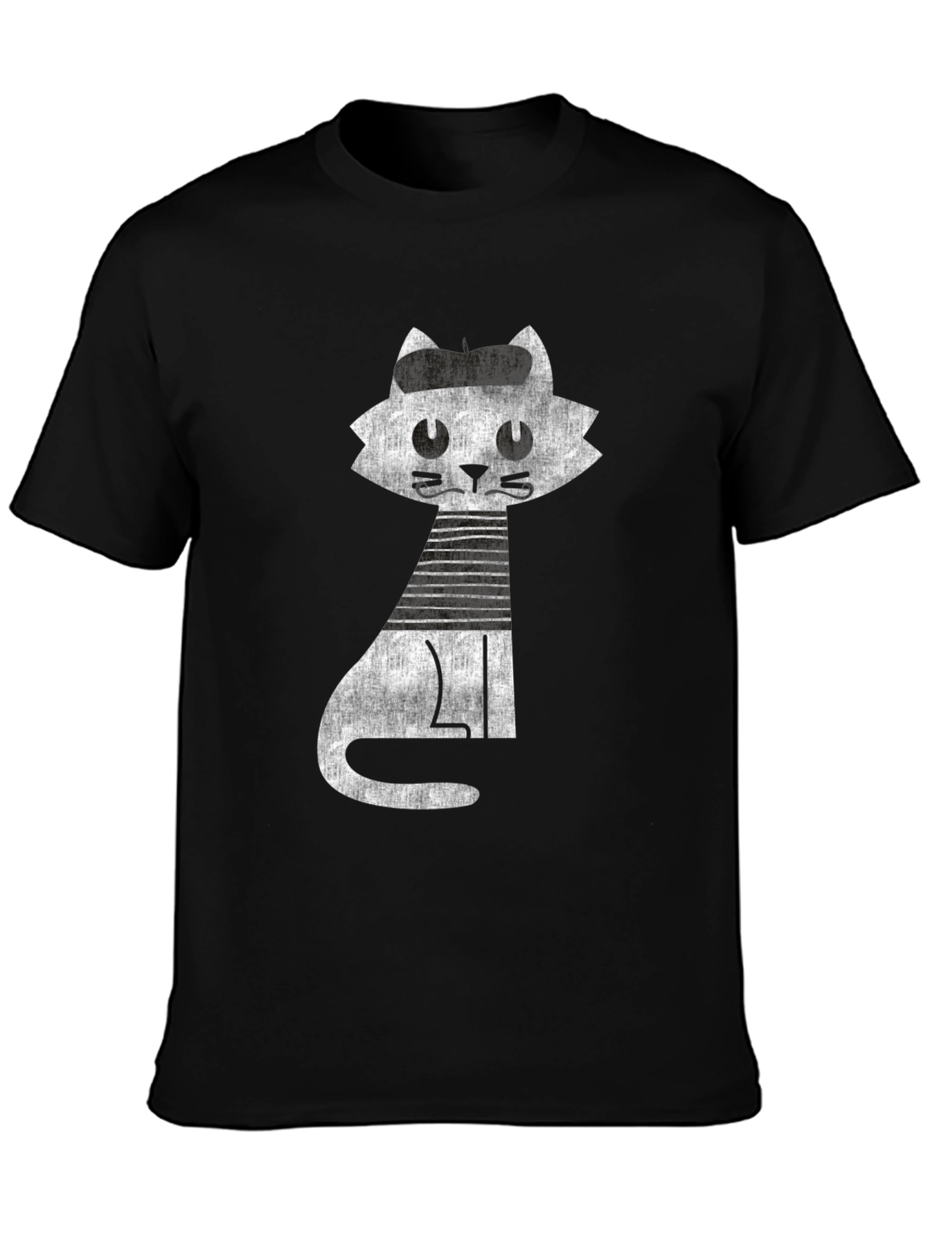 Retro Cat Graphic Tee - Cool Black Cotton T-Shirt