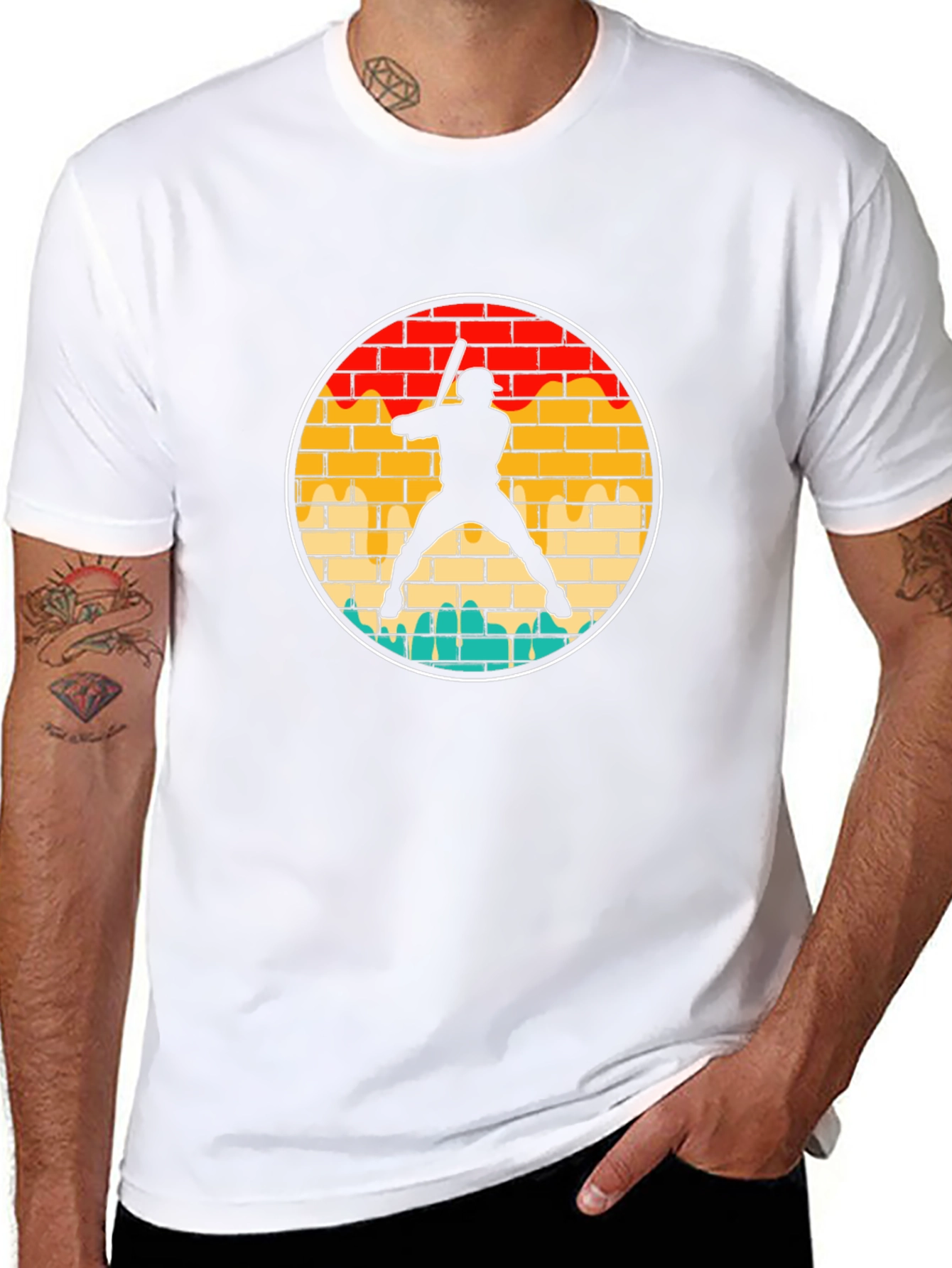 Retro Baseball Player Silhouette Graphic Tee