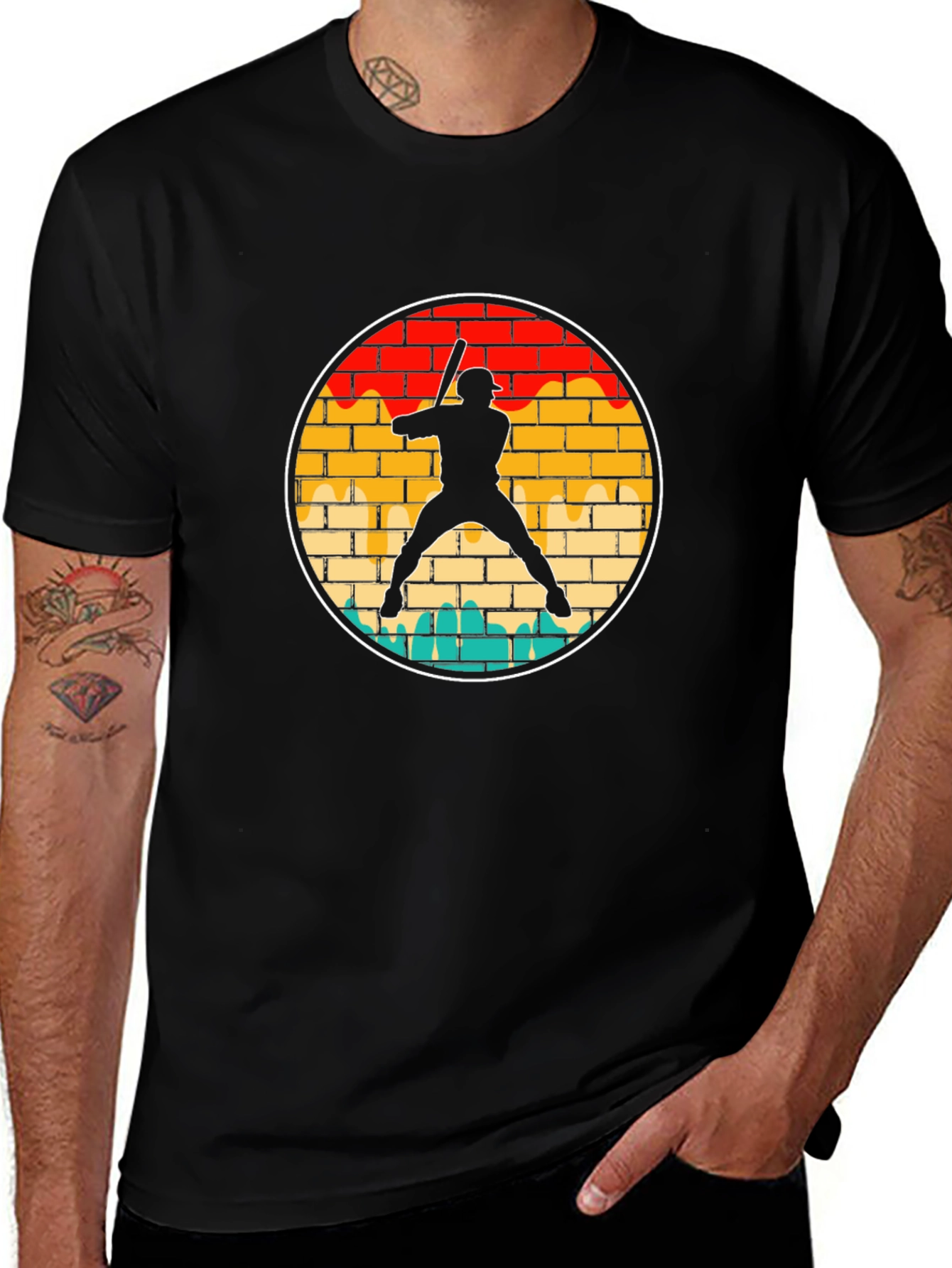 Retro Baseball Player Silhouette Graphic Tee