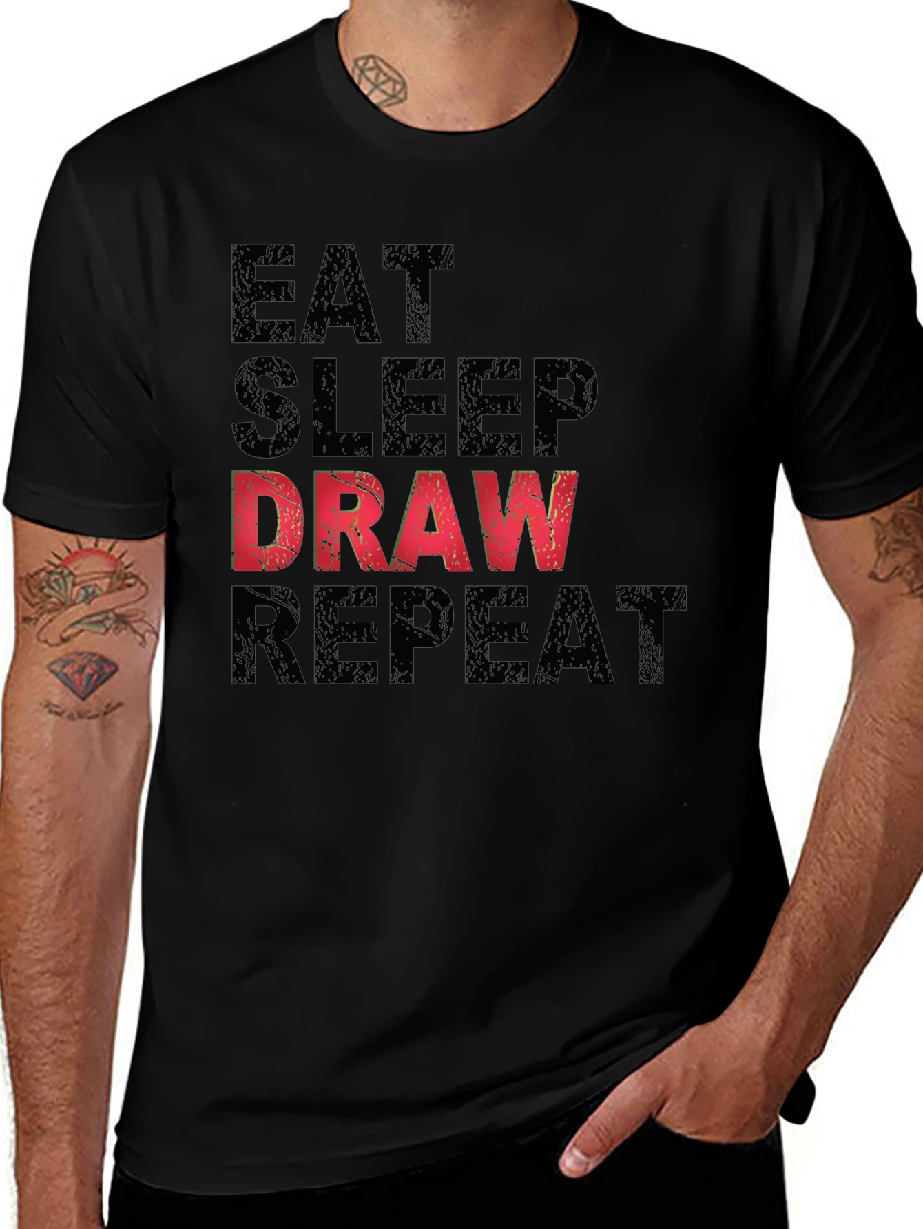 Eat Sleep Draw Repeat Graphic Tee - Black