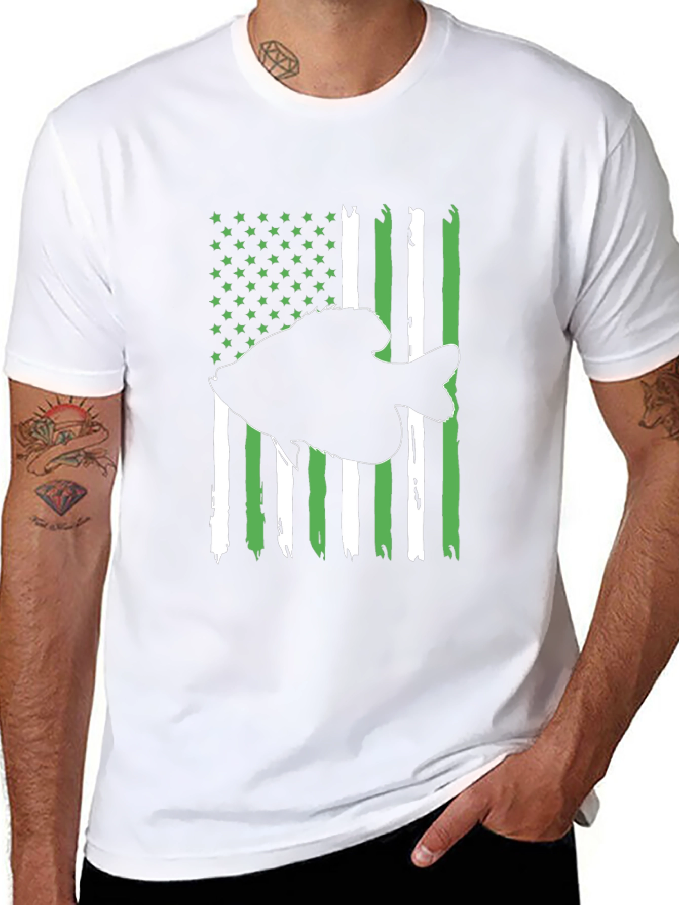 Fishing Flag Graphic Tee - Patriotic Angler Shirt