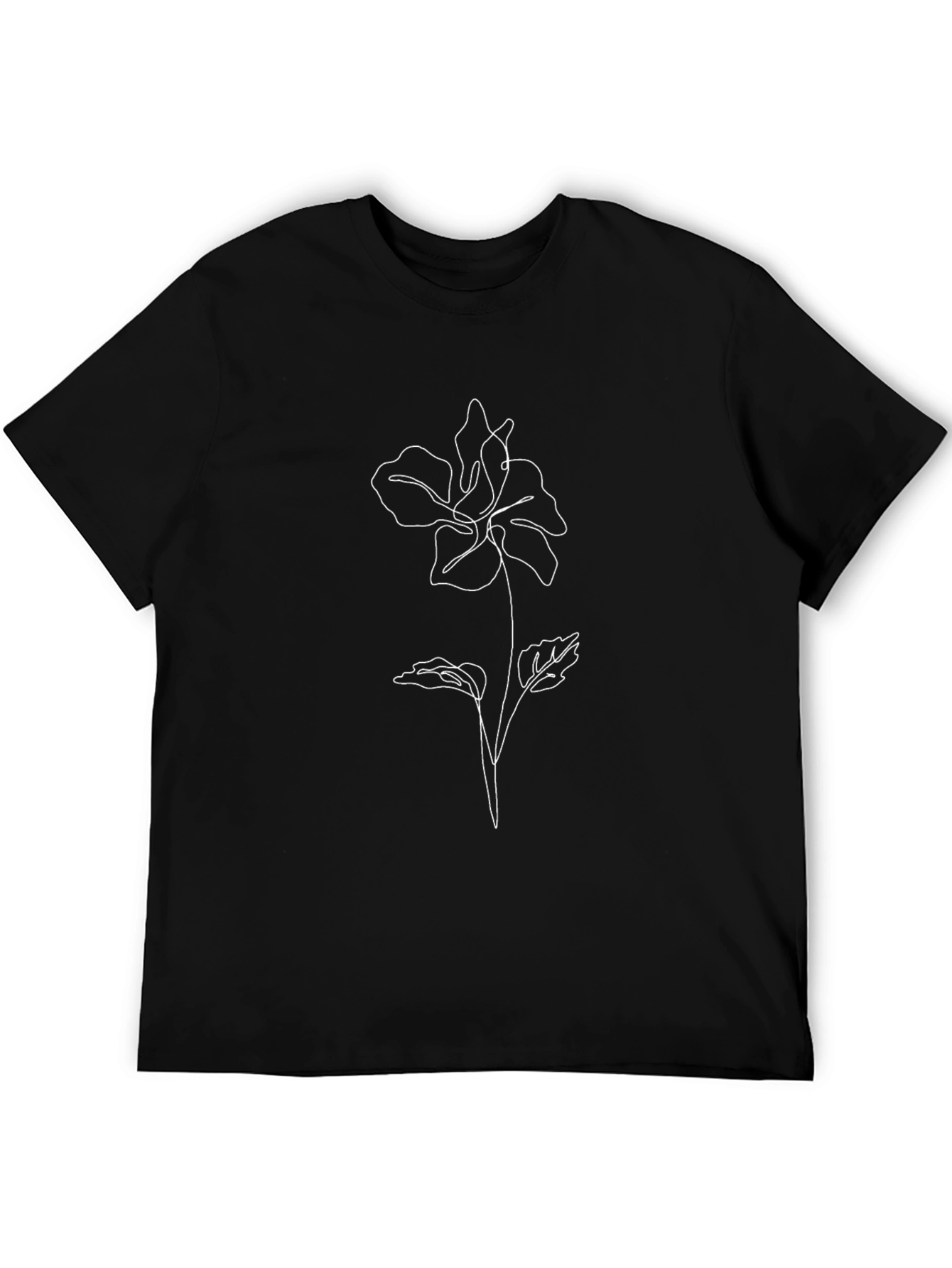 Minimalist Flower Line Art Black Tee