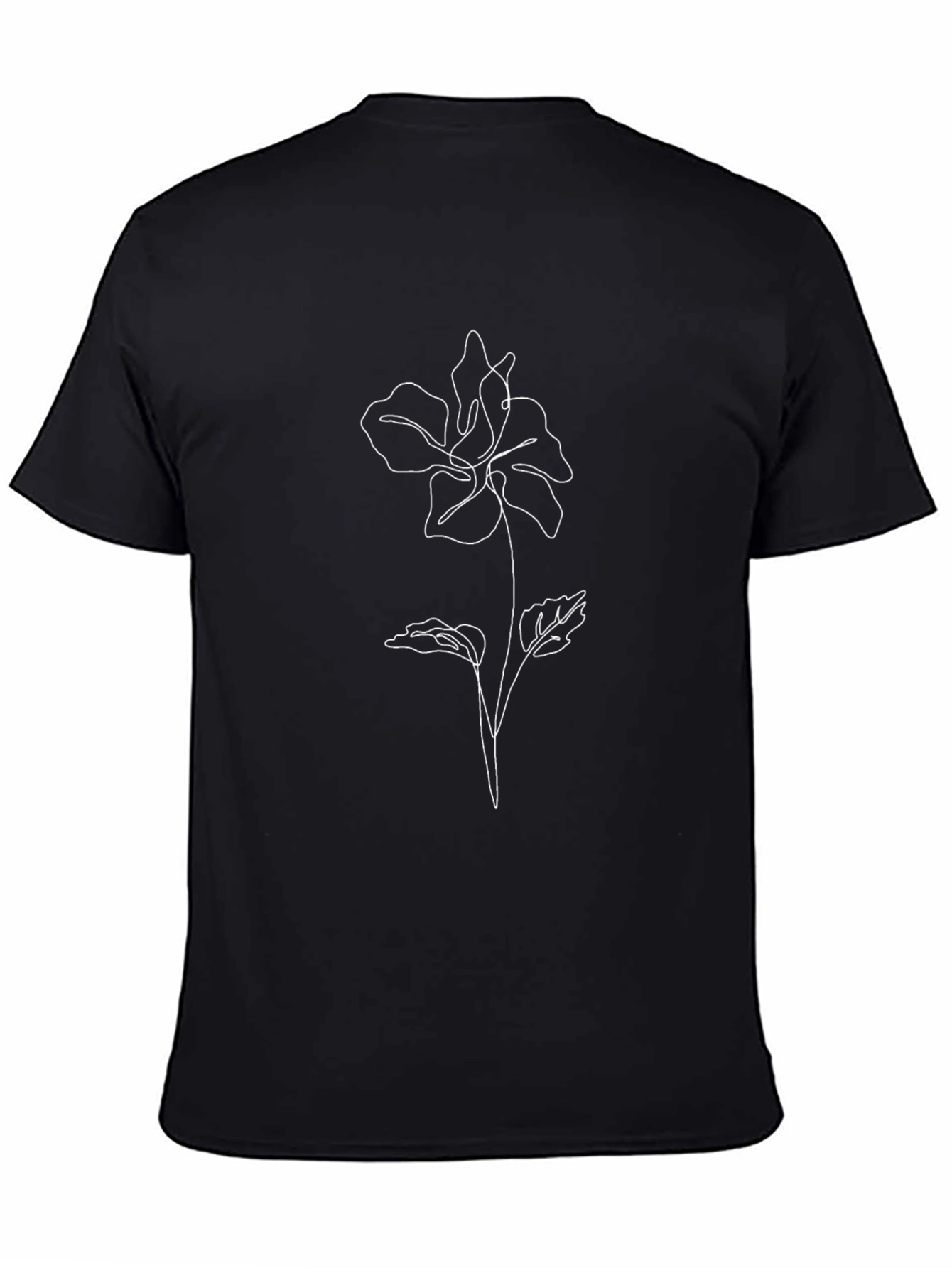 Minimalist Flower Line Art Black Tee